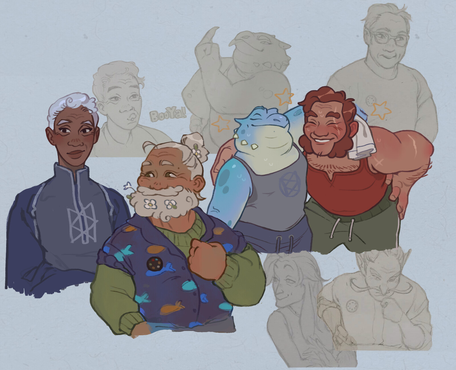 Some original designs for the characters from the Dungeons and Dragons podcast The Adventure Zone: Balance.