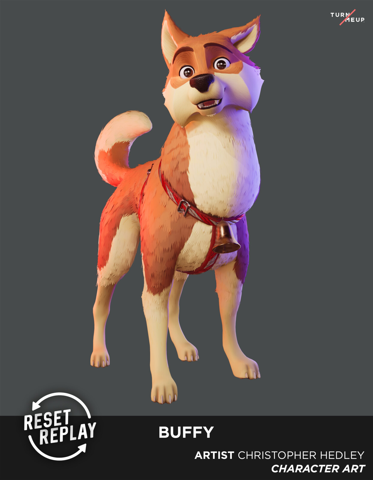 Sculpted with Zbrush, Retopologized, UV unwrapped, fur carded with Maya, Textured with Substance Painter, Rendered in Unreal