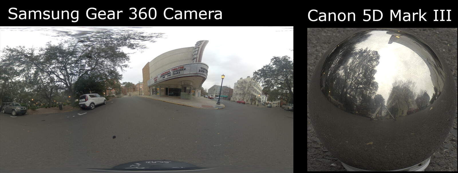 This is one of the HDRIs that I took with the 360 camera. We made an HDRI with the pictures from the Canon, but the light information they had was not enough. We ended up using the pictures from the 360 camera, which has way more information. 