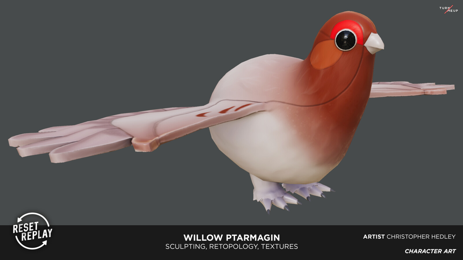 Sculpted with Zbrush, Retopologized and UV unwrapped with Maya, Textured with Substance Painter