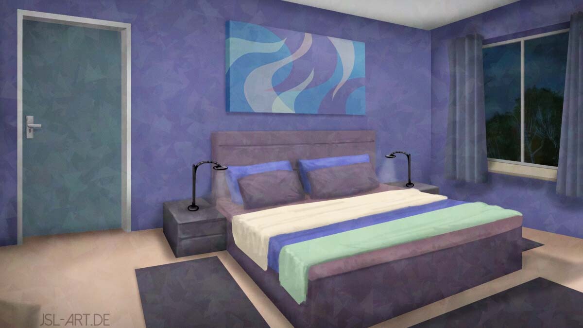 The home is comparison is the perfect suburban life, for which I created visual novel style images with soft gradients and pastel colours. 