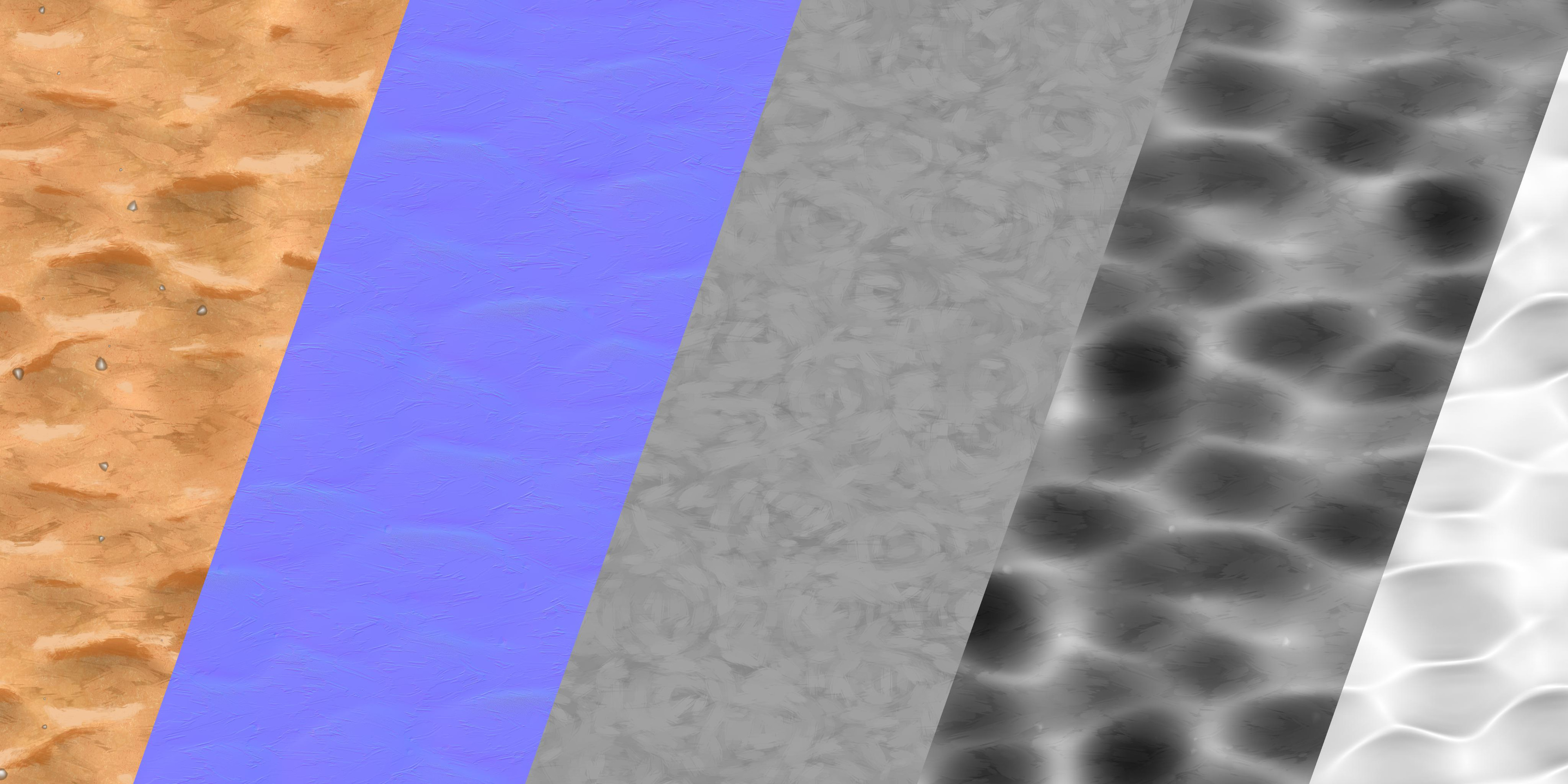 Diffuse, Normal, Roughness, Height, Ambient Occlusion