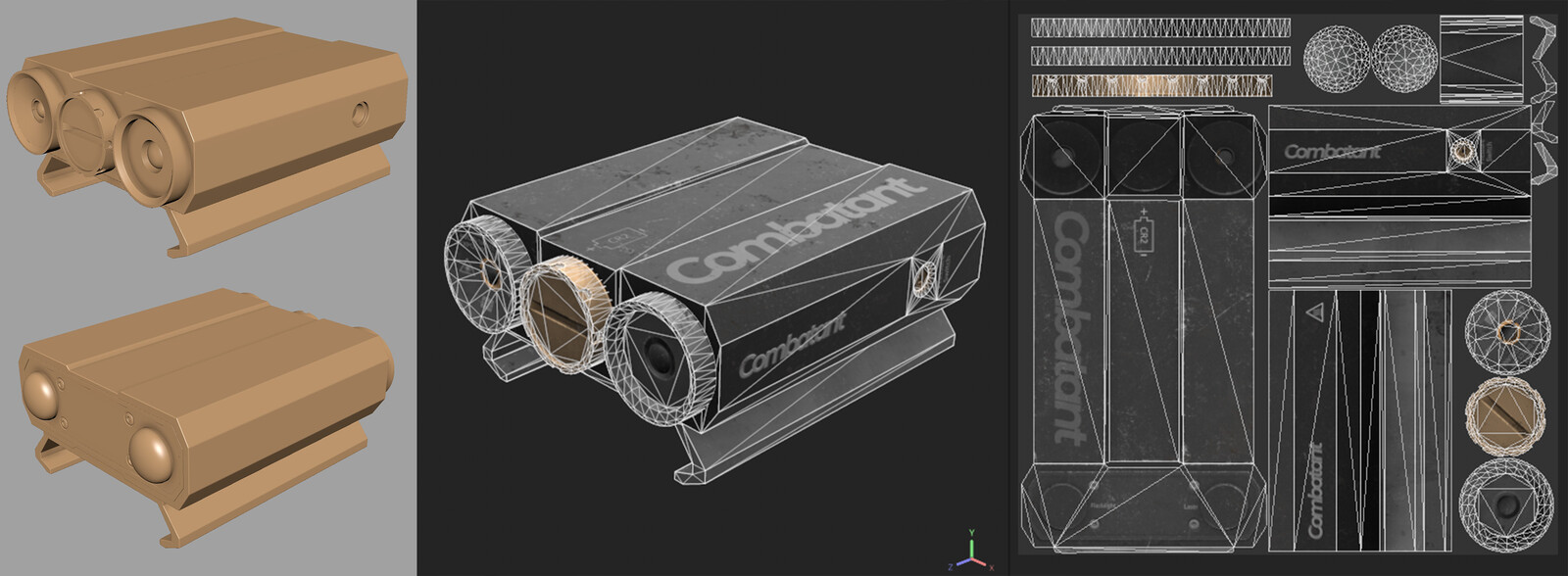 Highpoly, Wireframe, and UVs