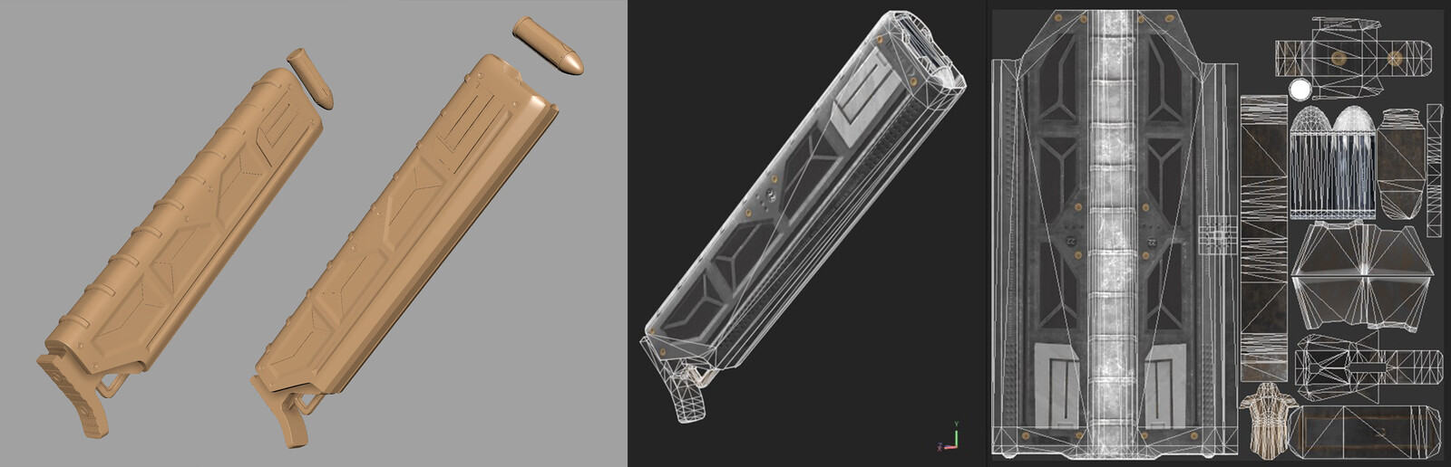 Highpoly, Wireframe, and UVs