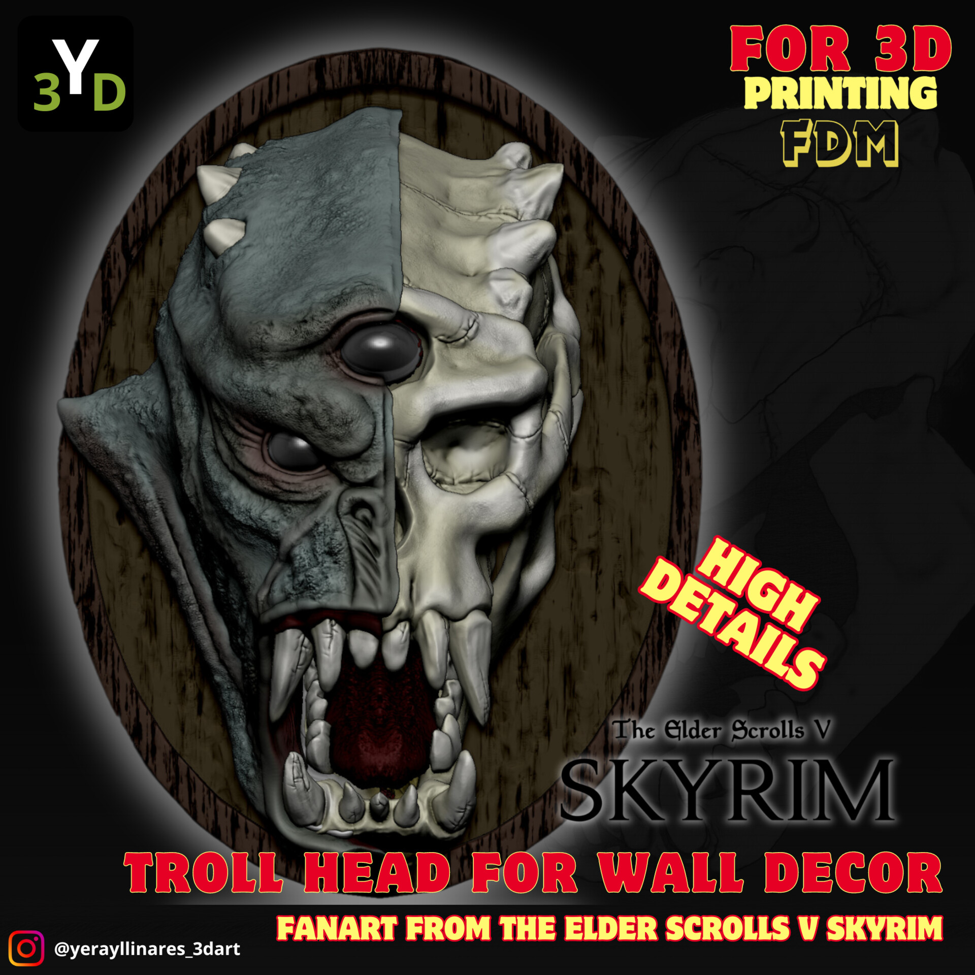 Yeray Llinares 3D Art - Troll Face from Skyrim Trophy