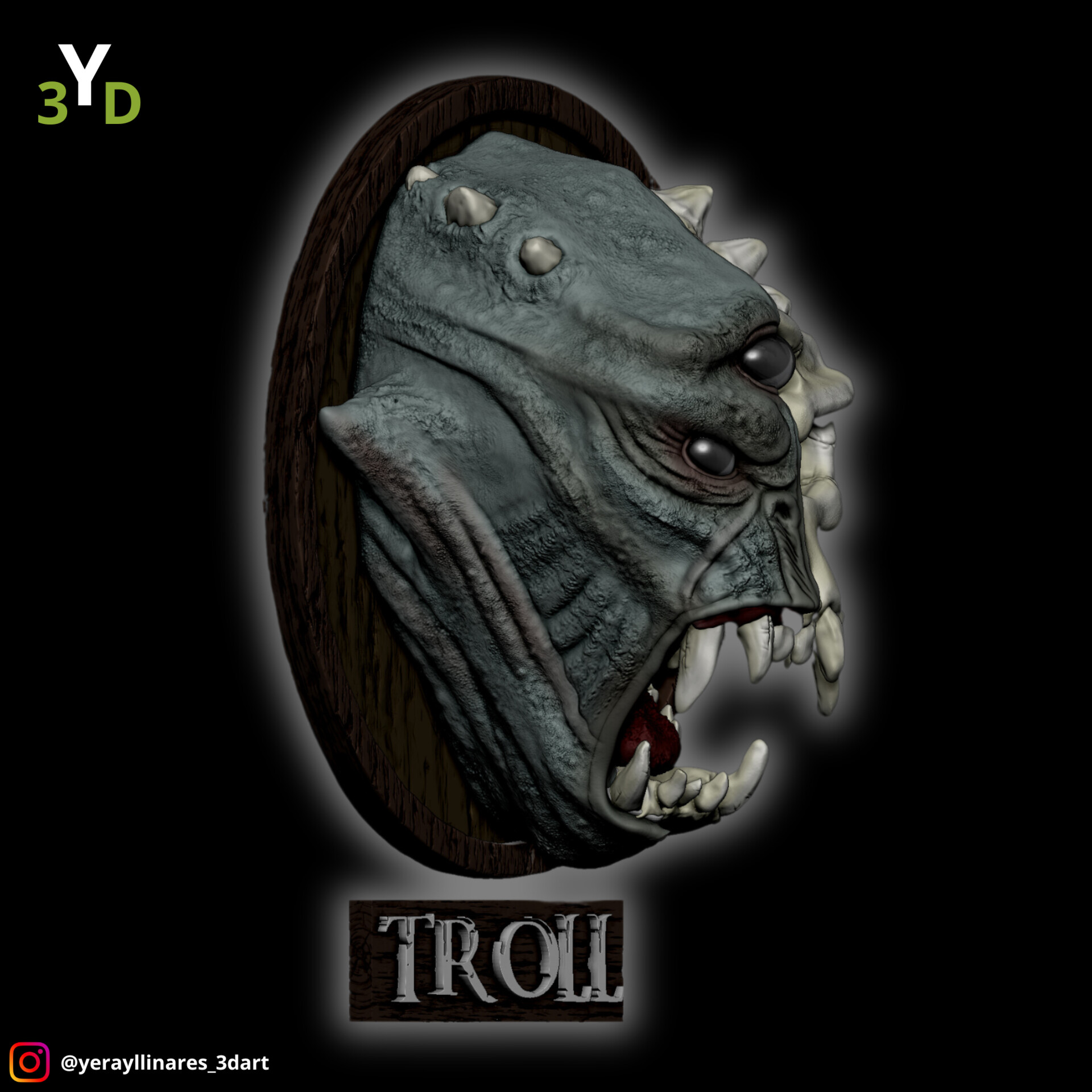 Yeray Llinares 3D Art - Troll Face from Skyrim Trophy