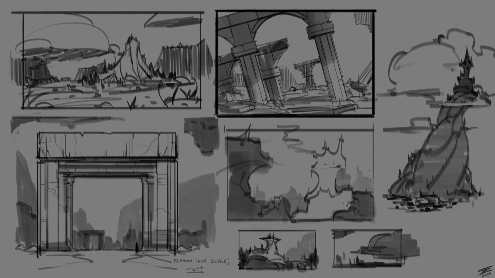 Sketch Board - Architecture and Mountains