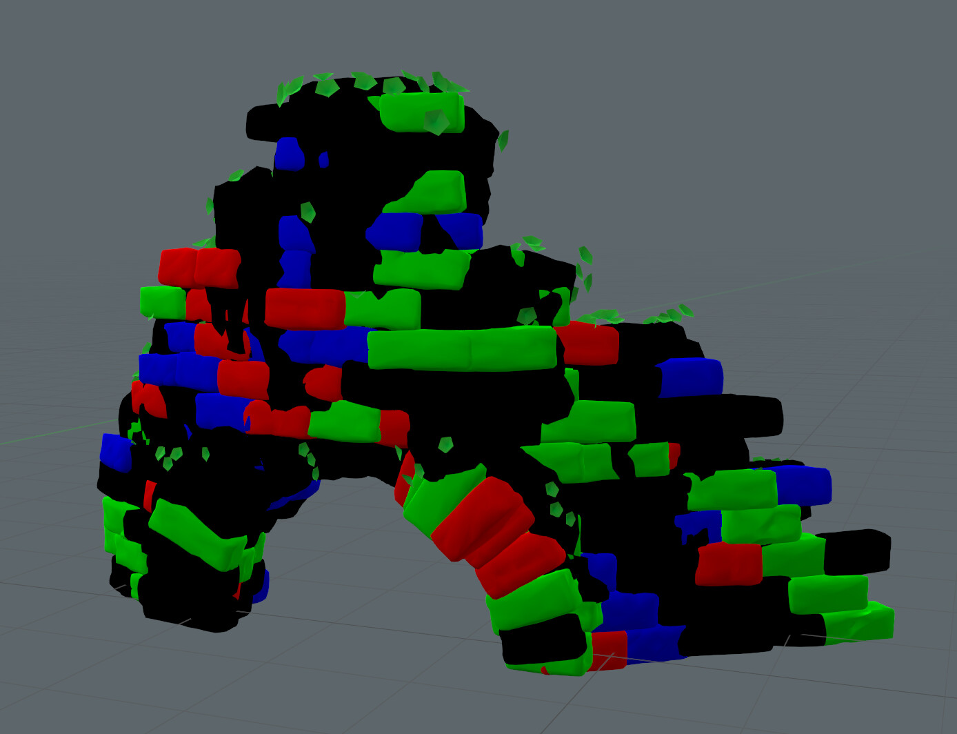too offset the growth of the moss layer of the brick I use the vertex color which than drives how fast the growth should happen