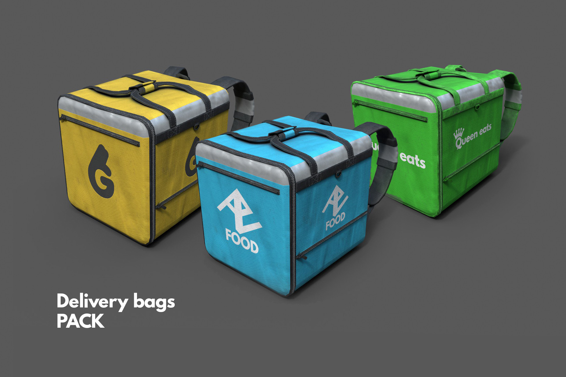 Delivery bags with fake logos. You can buy this pack in my store.
