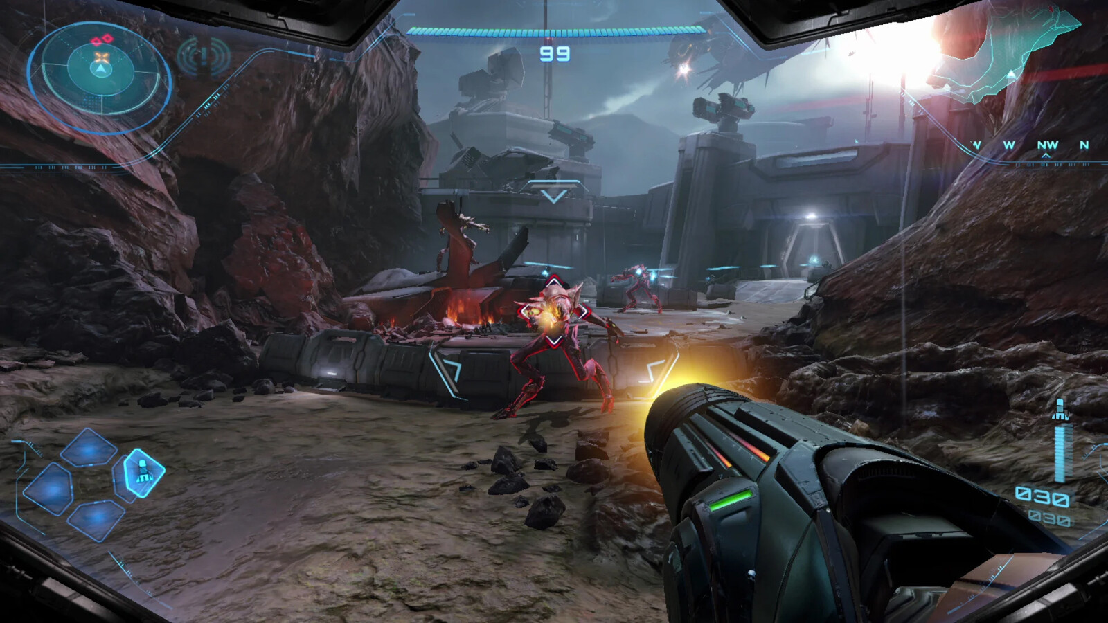 A nice look at the HUD in combat. The goal was to create a modern update to the visor that honors the Metroid Prime legacy.