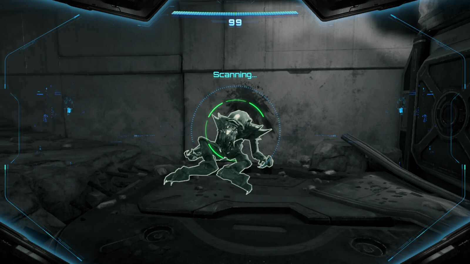 A closer look at some of the visor's FUI details that subtlely animate during the scanning sequence. 
