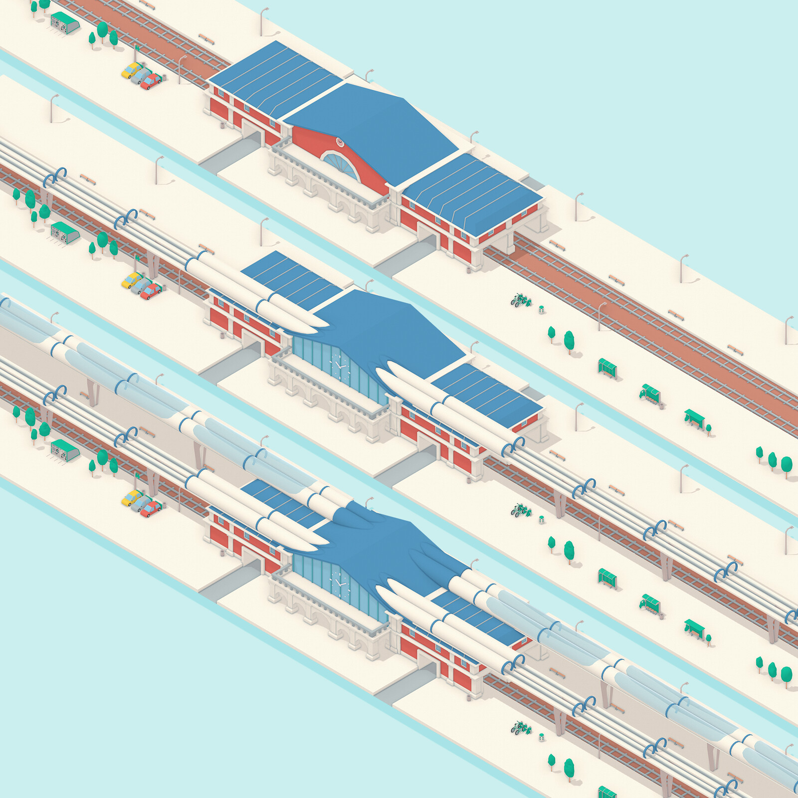 Evolution of the train station over time