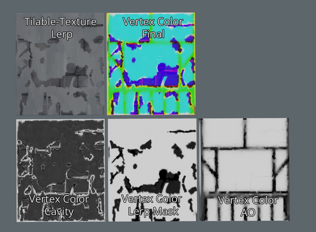 The texture in the previous Video will be baked into the vertex color. We also bake the cavity and AO into the Vertex Colors and using them in the shader.

Thanks to nanite the Resolution is still high enough to capture a lot of the details.