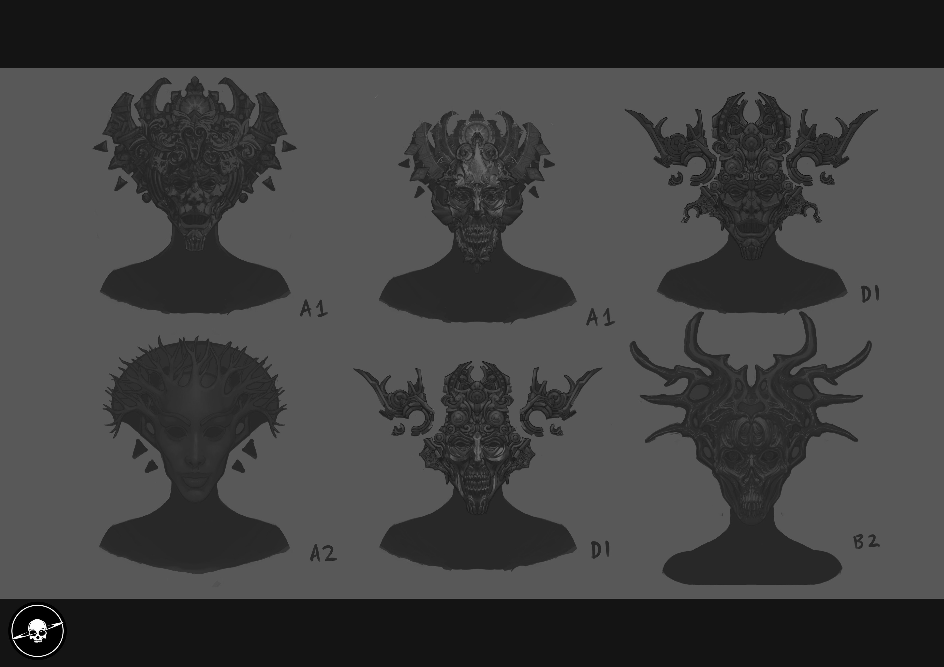 Rejected grey scale mask ideas.