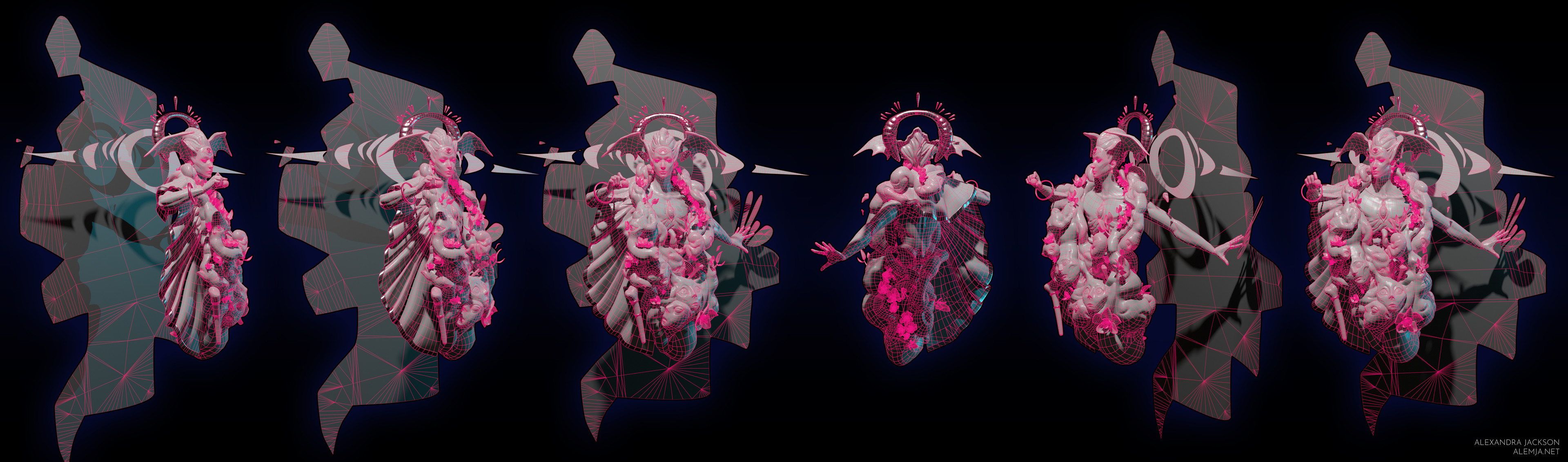 Wires, somewhere in the 400k triangle range for everything. I was not super focused on optimization here, but I still wanted and needed a well done flow in specific areas to handle animations and effects