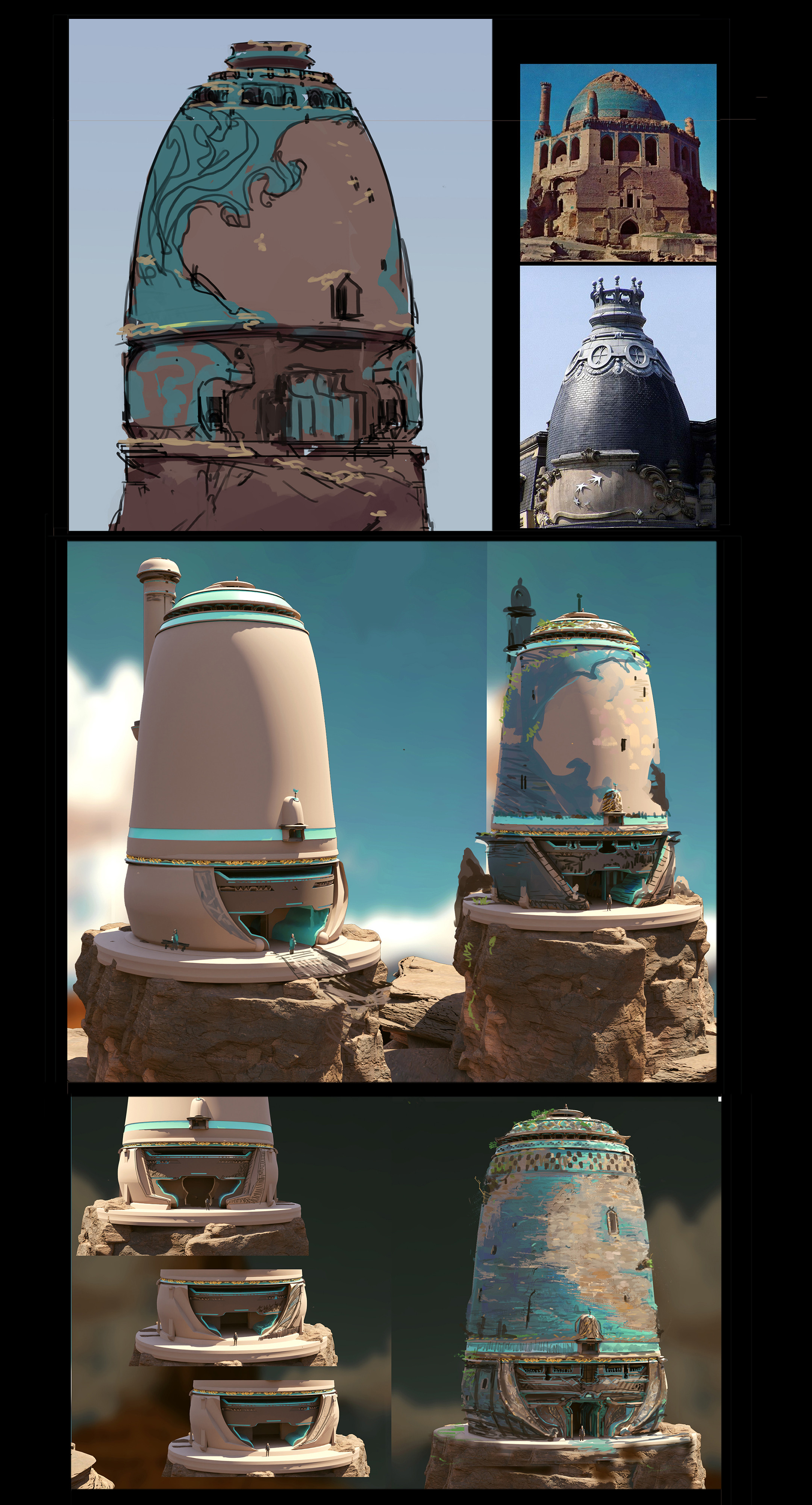 first sketches and quick overpaintings over the 3d base mesh