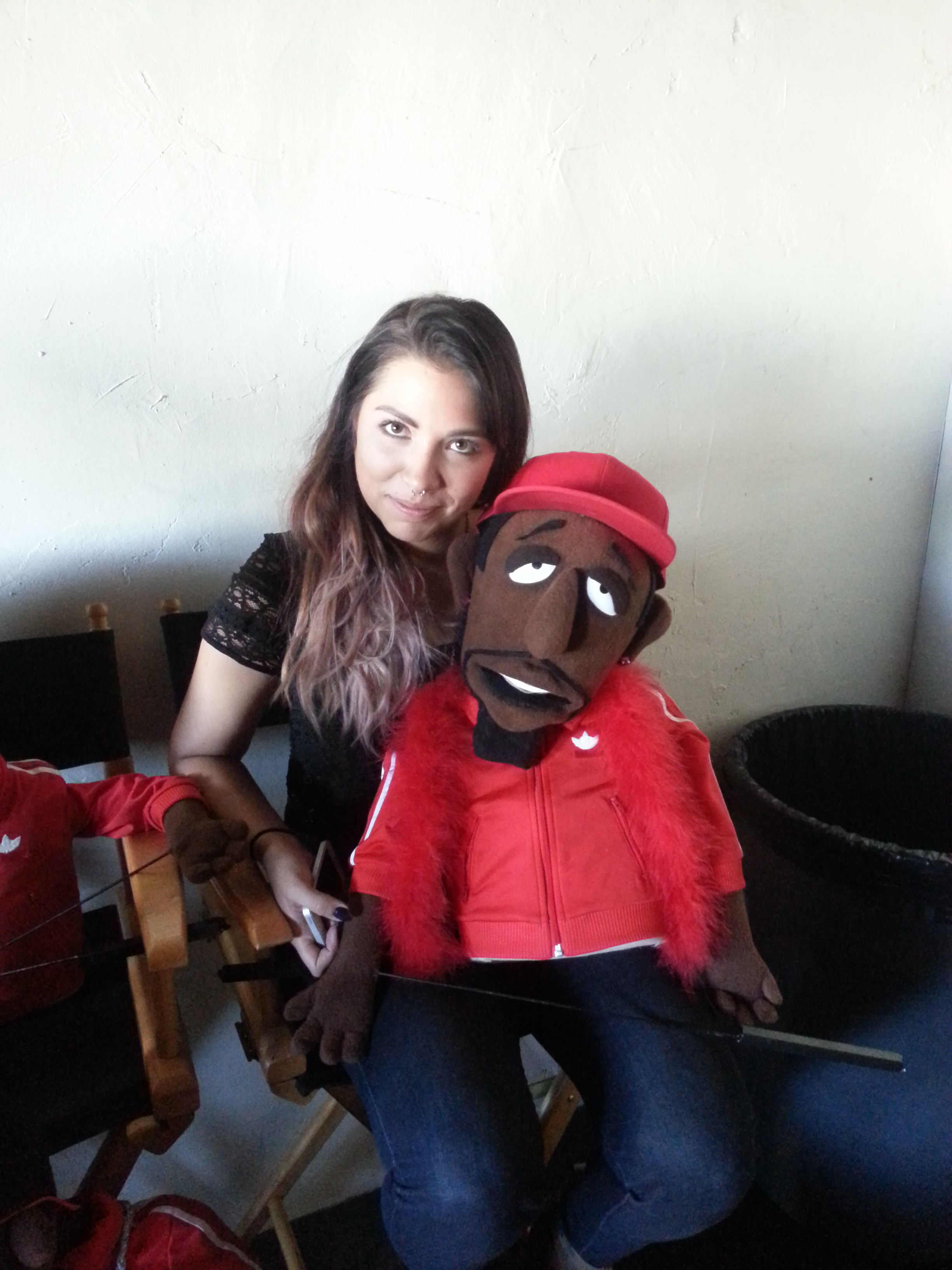 Brenna getting ready to puppetere