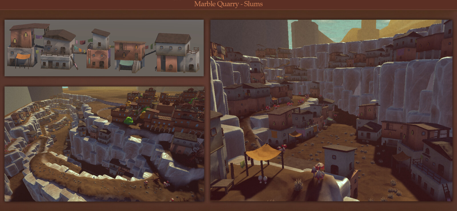 The marble quarry is where low-class people live, positioned underground to reflect their lower status. The terrain was created by Dara van Vliet.