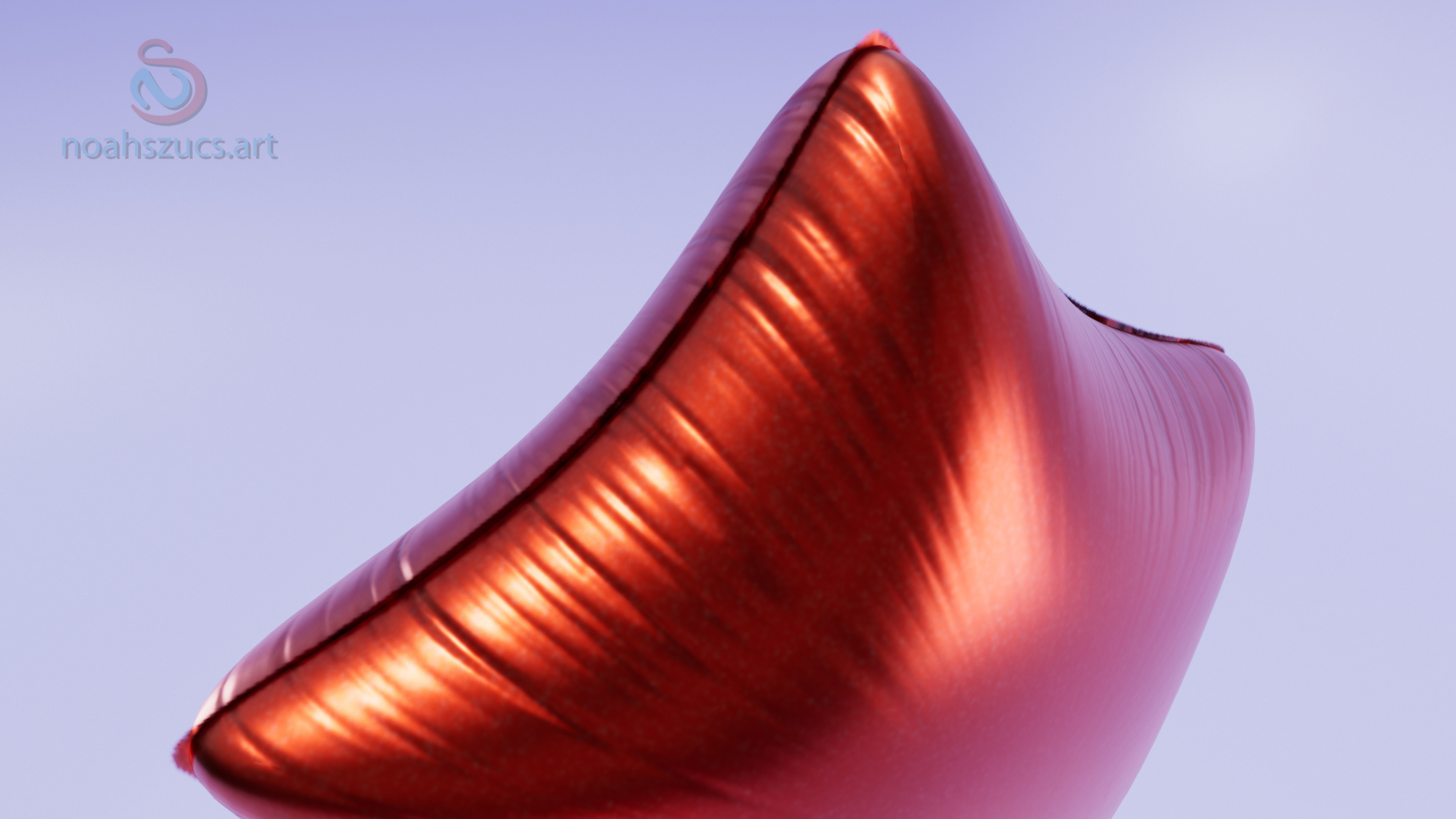 The wrinkles on the balloon were essential for conveying a sense of tension.  My method for creating the effect was to use anisotropic noise in a cylinder projection around the model. 