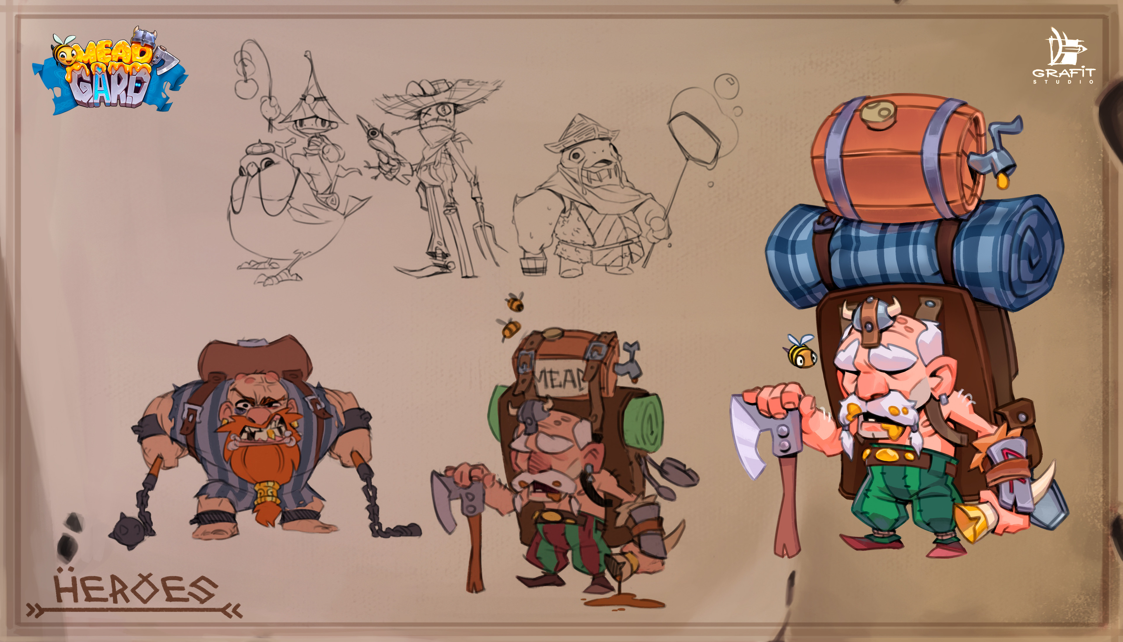 Grandpa, early concepts and final character.