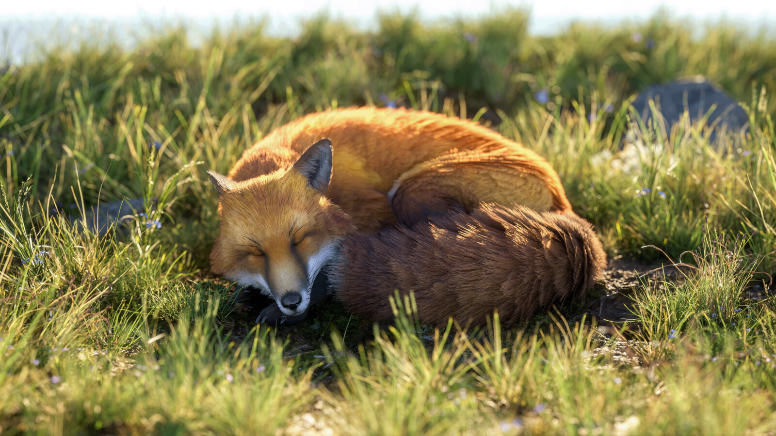 Rendering of the fox in Unreal Engine 5 with path tracing.