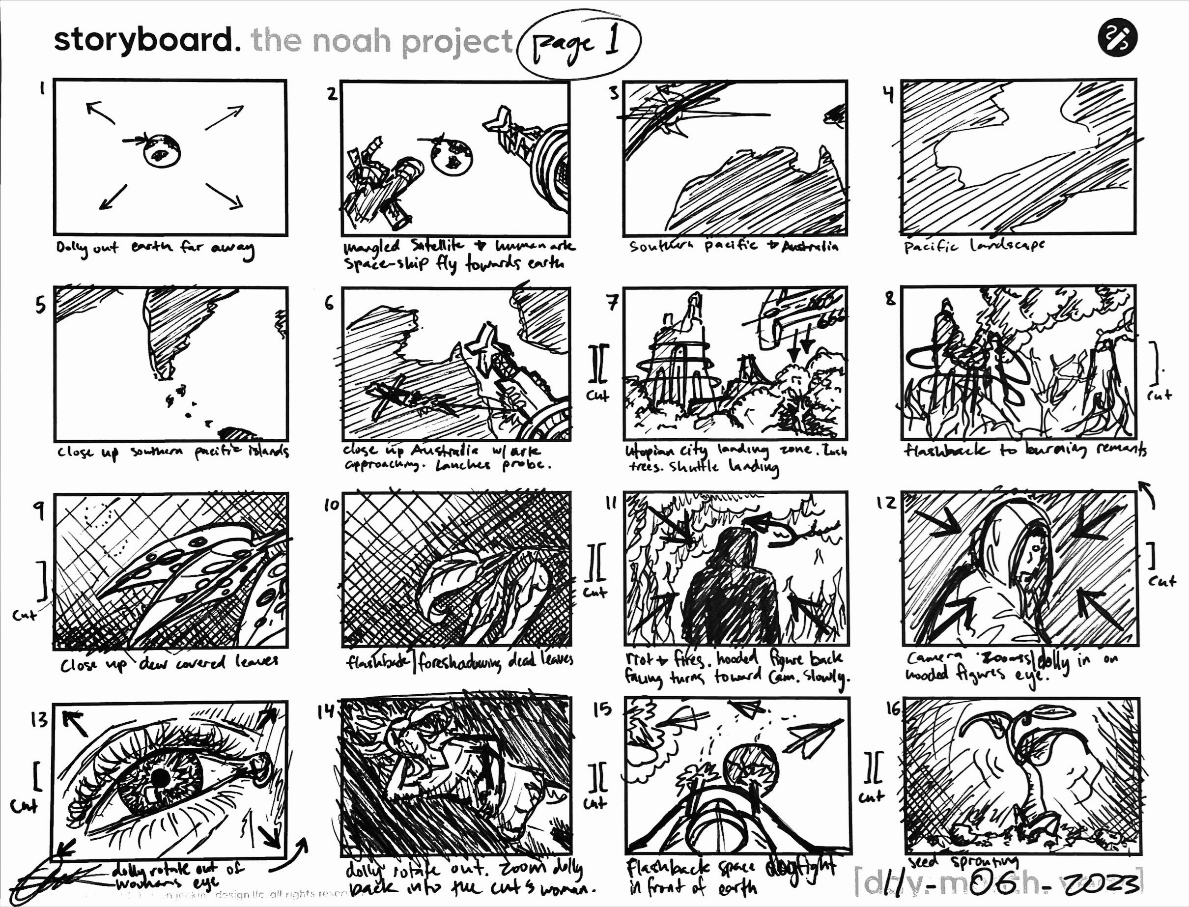 Page 1 - Original storyboards for the trailer, which I diverged from once I was working with the footage.