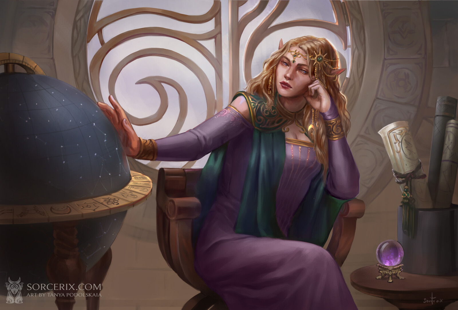 Aurelia. Elven priestess. Fantasy illustration for ttrpg