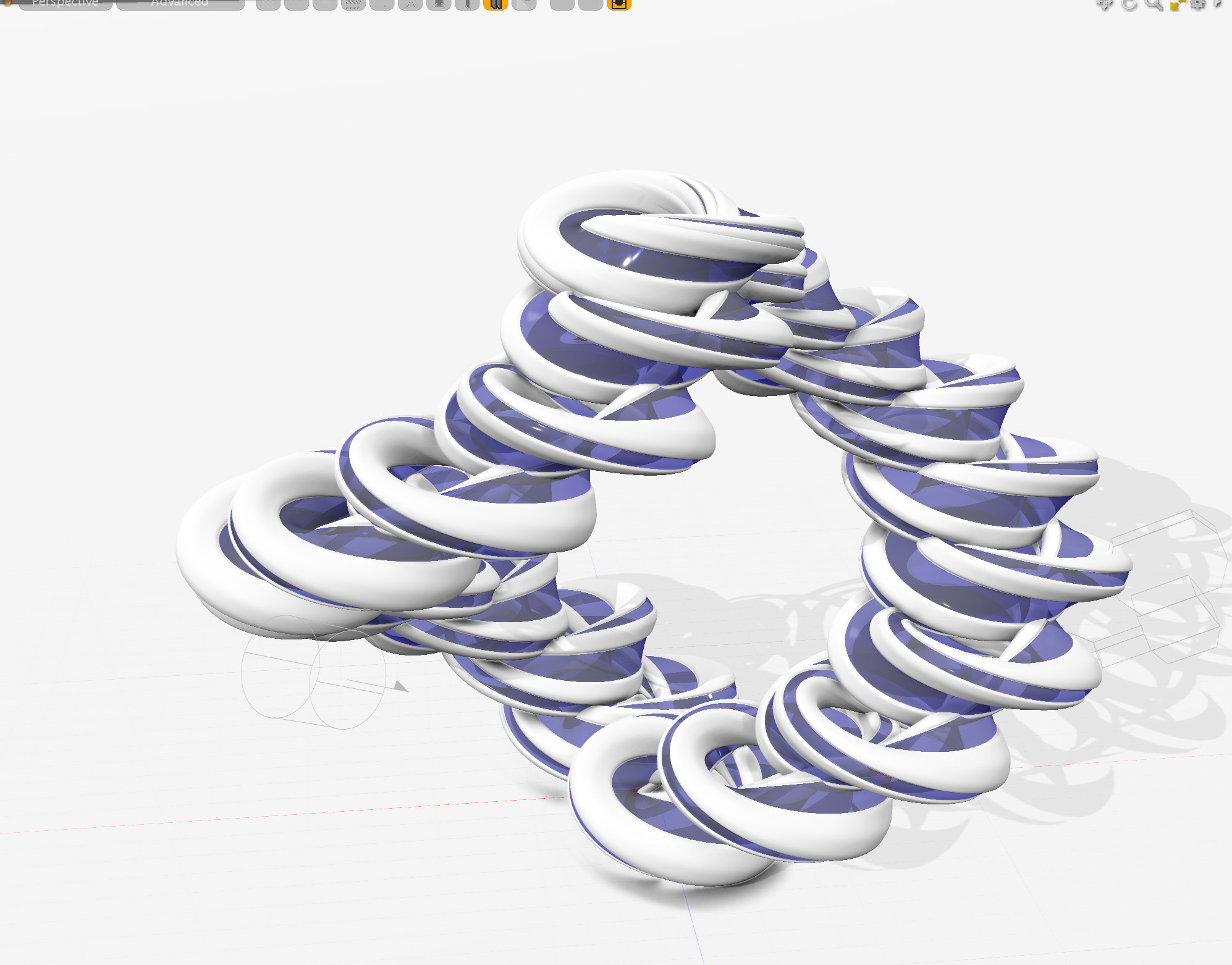 Complex möbius strip geometry to act as a deeply curvilinear building - arrayed in another möbius for a double-möbius tower -  PBR materials.