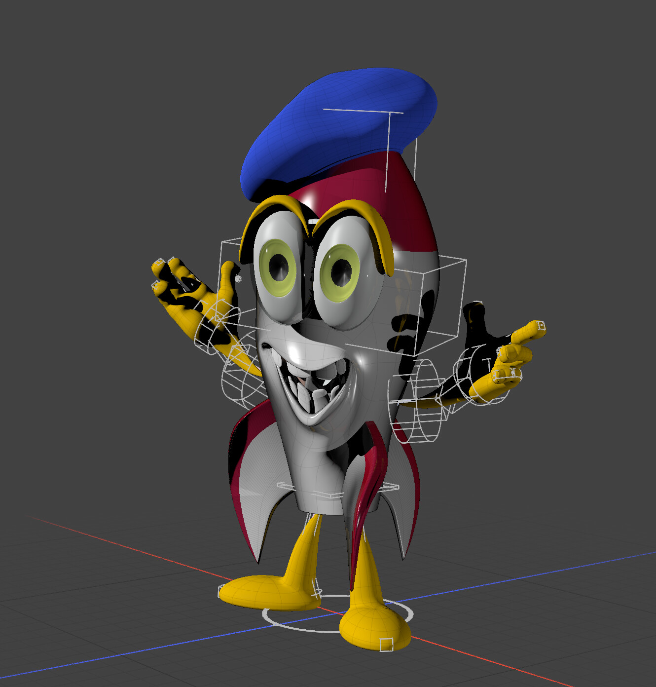 And this is my initial version (truly first-pass) who I've named "Fusée" (French for Rocket, bien sûr) - here you can see Fusée's rigging.