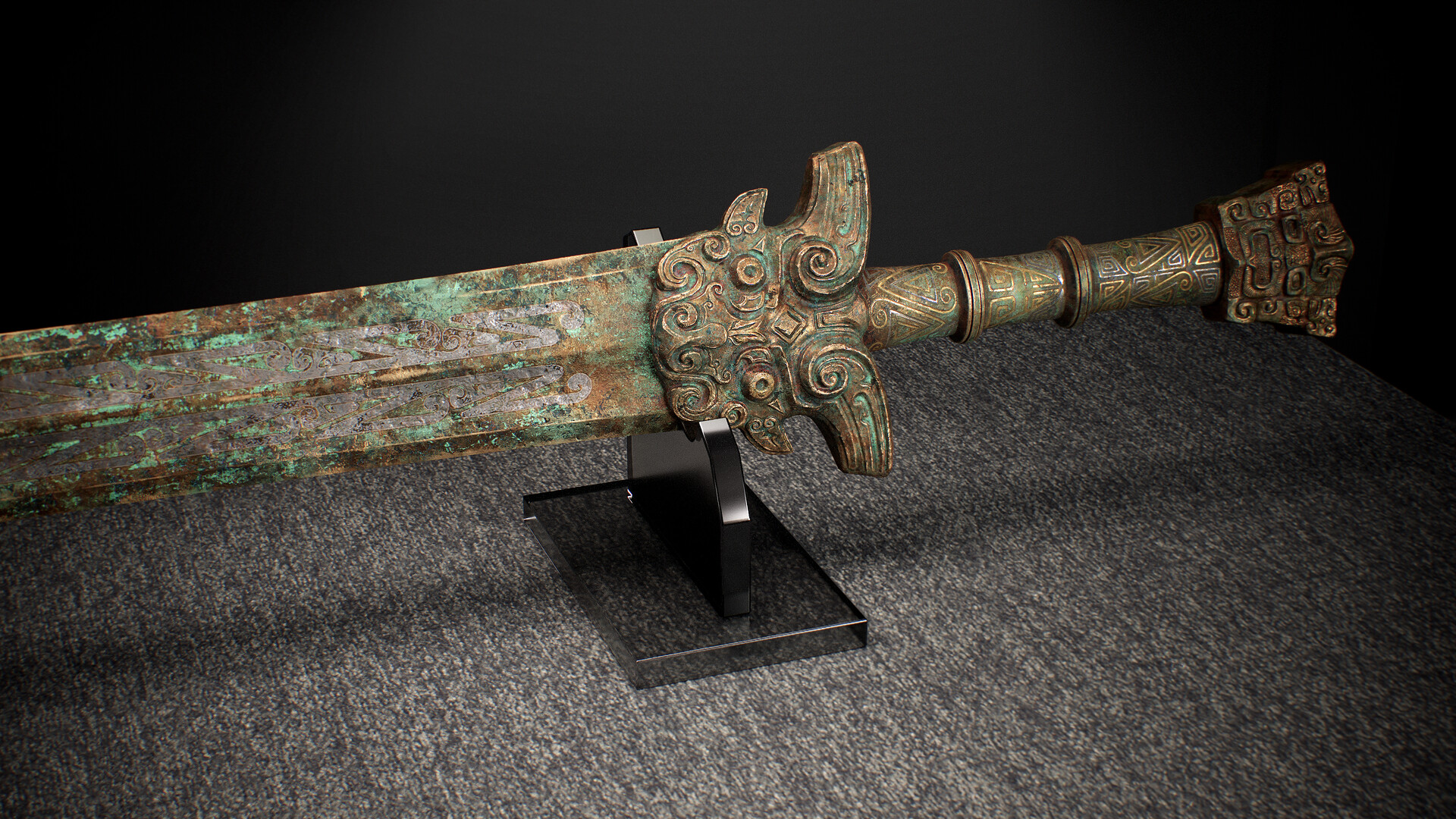 金銀象嵌青銅剣　鞘つき 1 海】江戸明治金工 鳳凰山水図 金目 手彫 目貫 4点 金銀象嵌 骨董