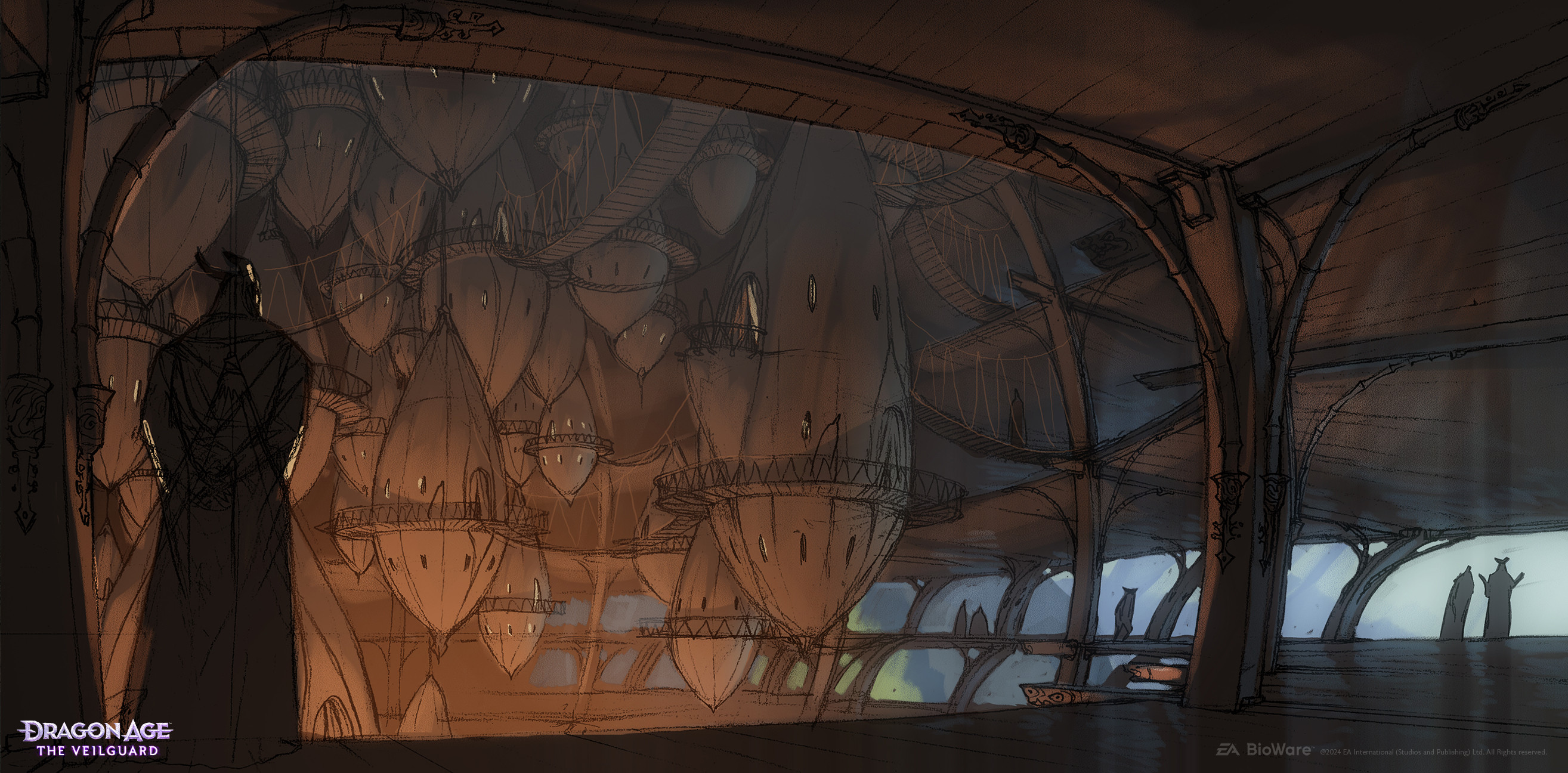 Interior sketch of a Qunari "hive" style fortress