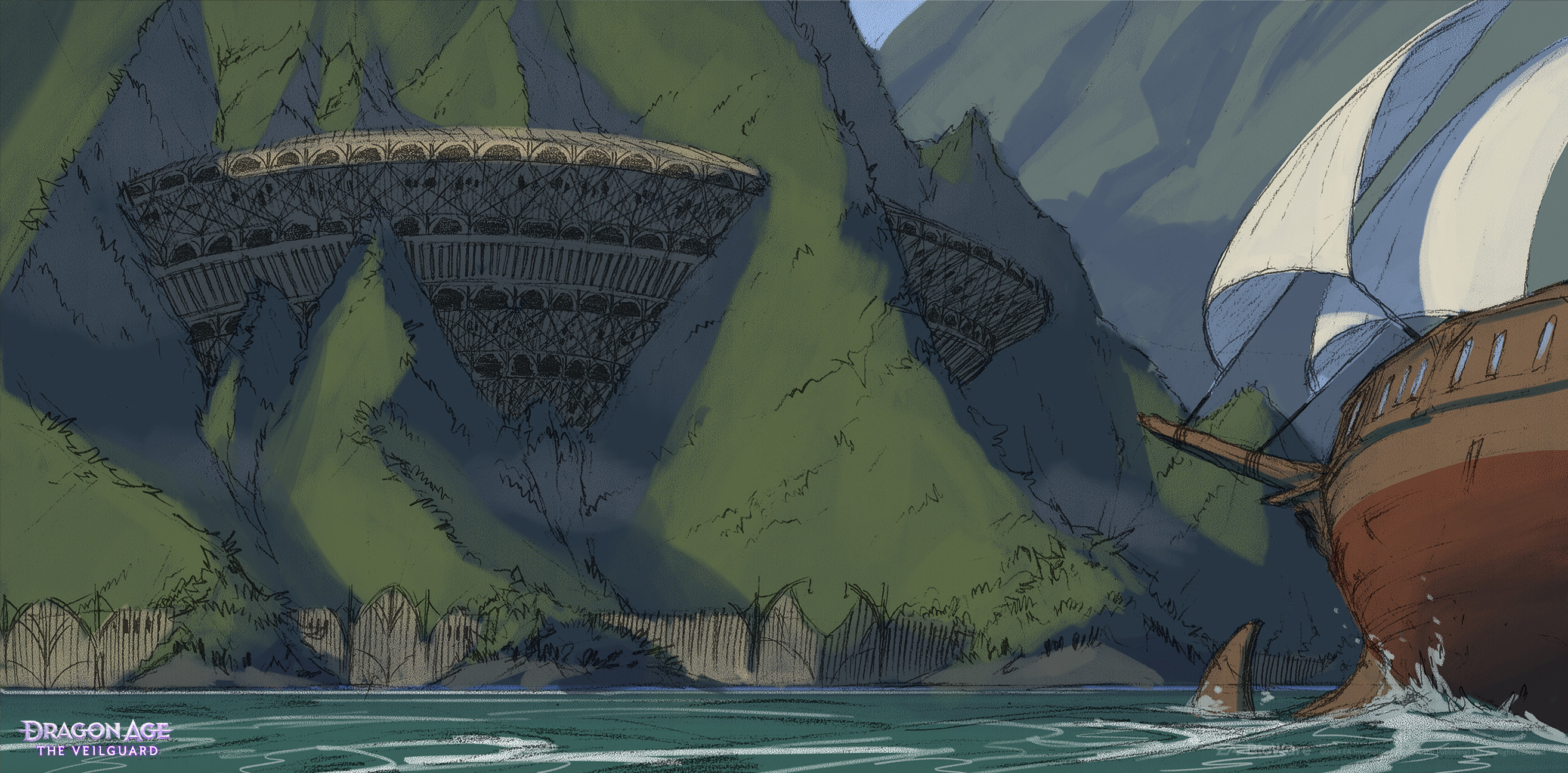 Exterior sketch of a Qunari "hive" style fortress