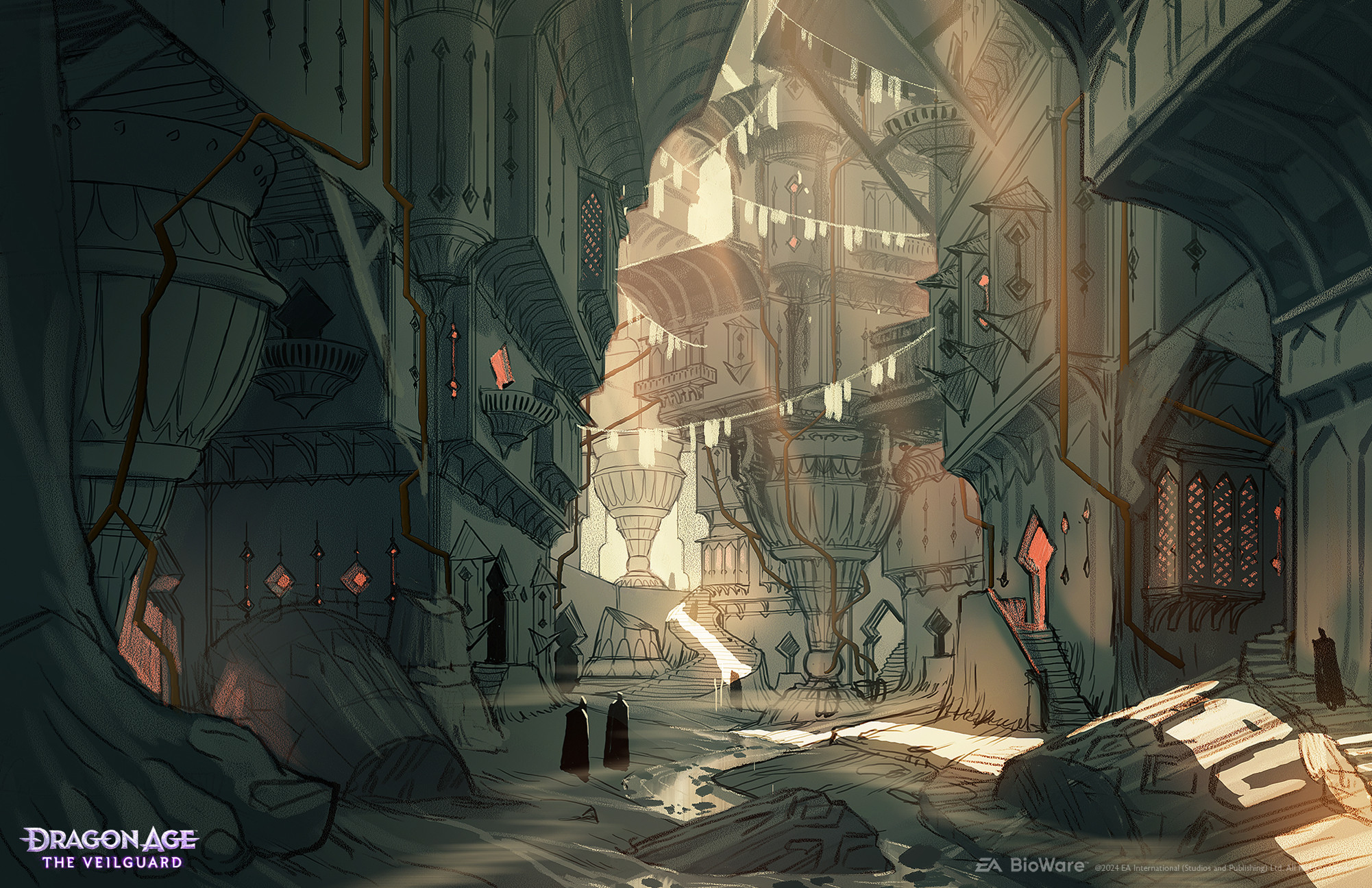 We really wanted the streets of Minrathous to feel oppressive, like the whole thing is always just about to collapse on you. 