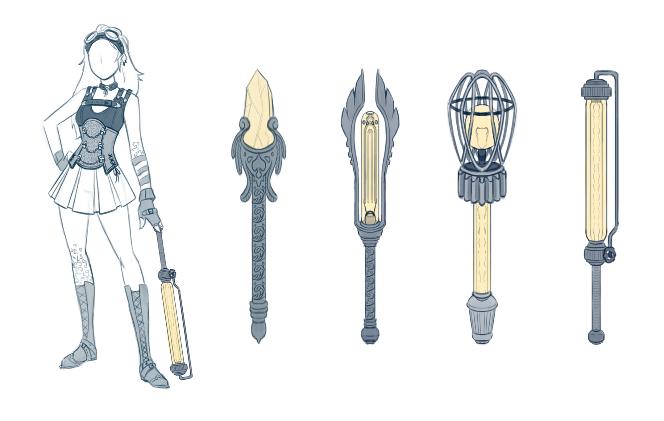 Previous iterations of Karia's weapon design for Playgig's Mystic Kingdoms.