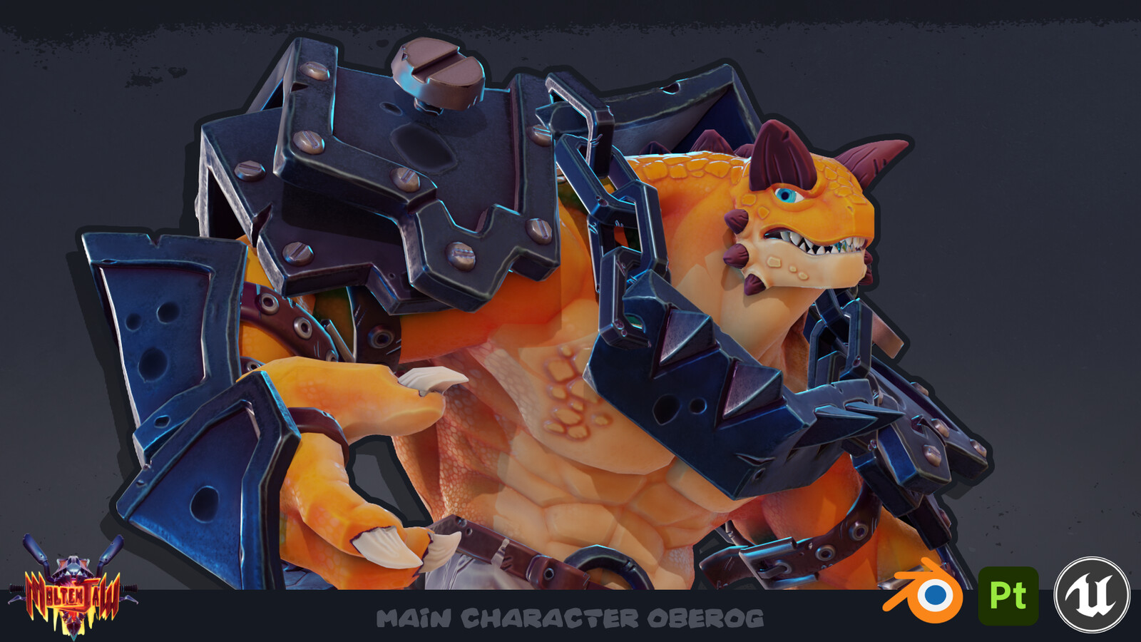Molten Jaw character, modeled in Blender for Unreal Engine