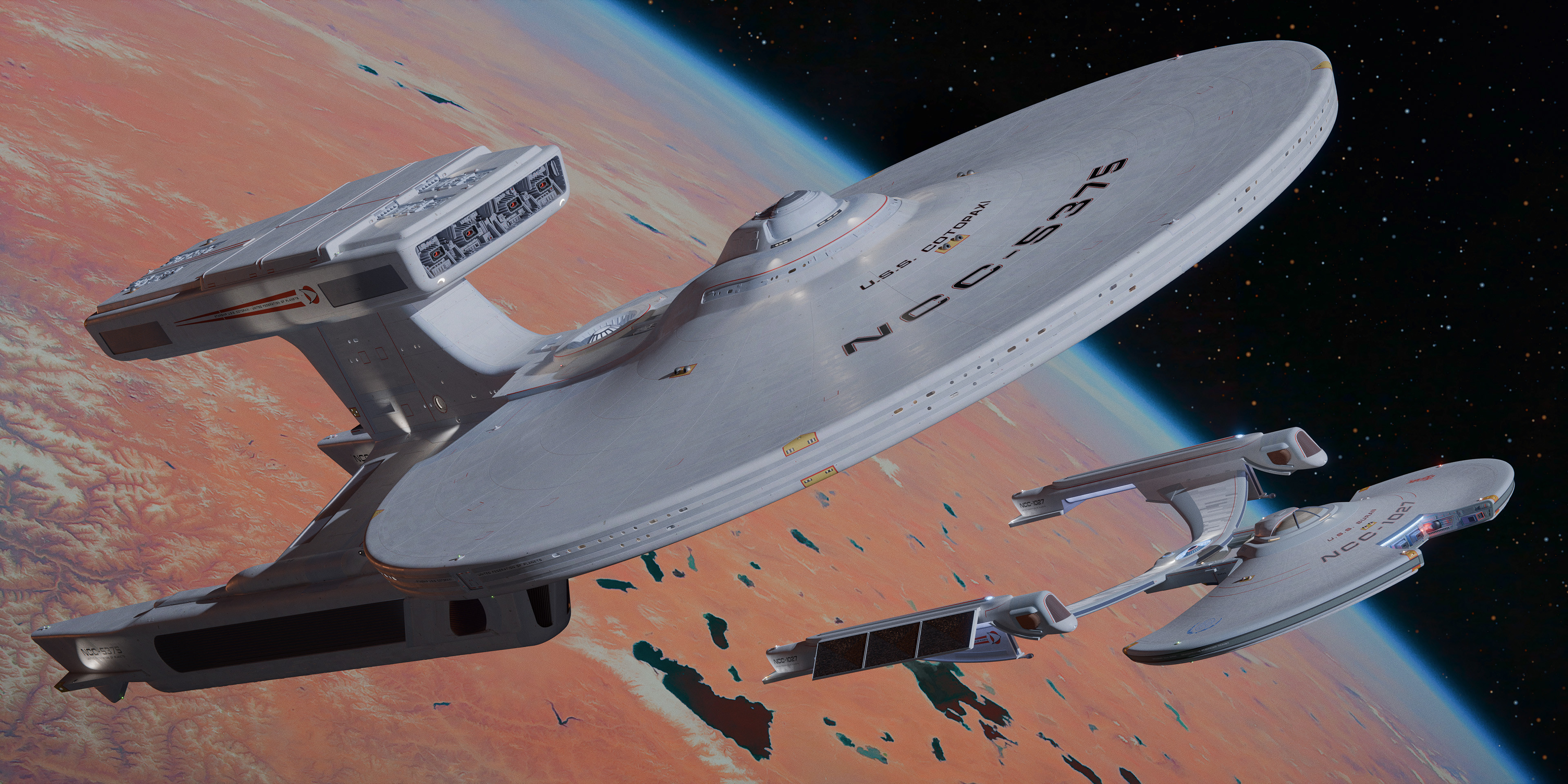 USS Cotopaxi departs Vulcan on a mission, accompanied by USS Buran.