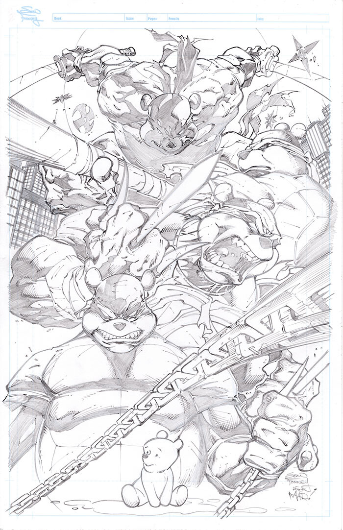 Do You Pooh TMNT homage cover 

Homage to Joe Mad's TMNT art 

Lines and colors by Sean Forney 