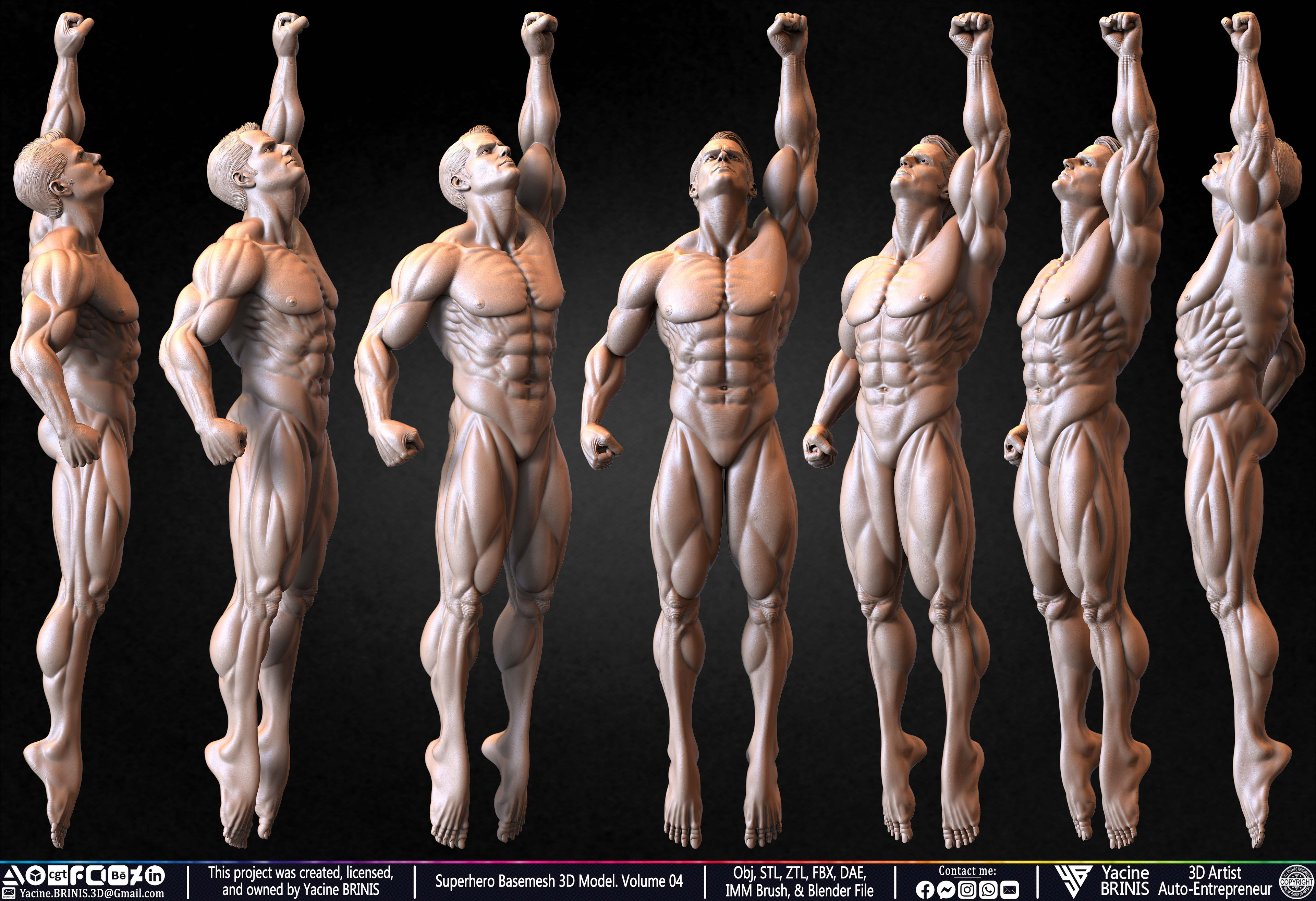 SuperHero Basemesh 3D Model Pose 04 Superman - Henry Kevill - Man of Steel-  Sculpted by Yacine BRINIS Set 002