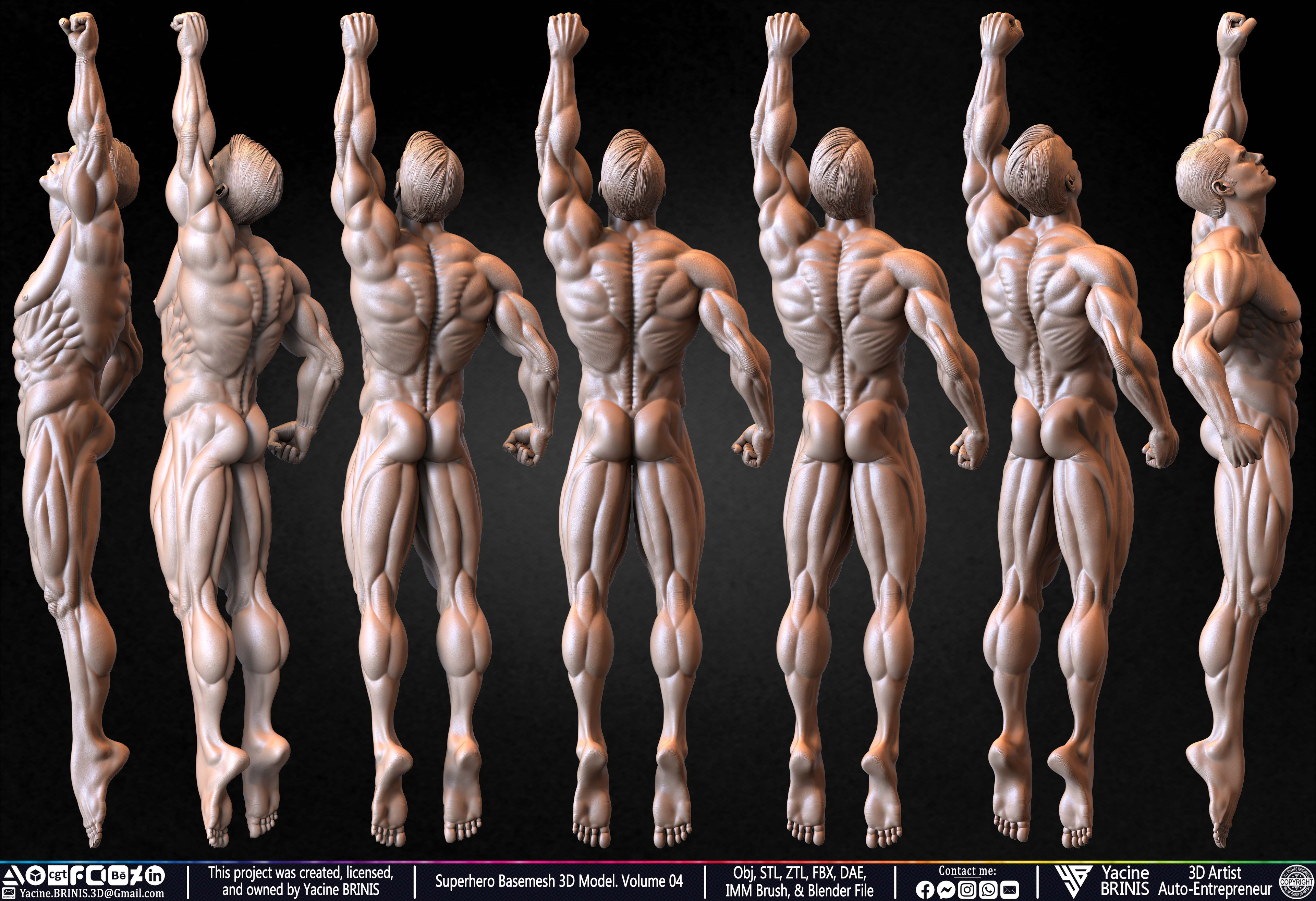 SuperHero Basemesh 3D Model Pose 04 Superman - Henry Kevill - Man of Steel-  Sculpted by Yacine BRINIS Set 003
