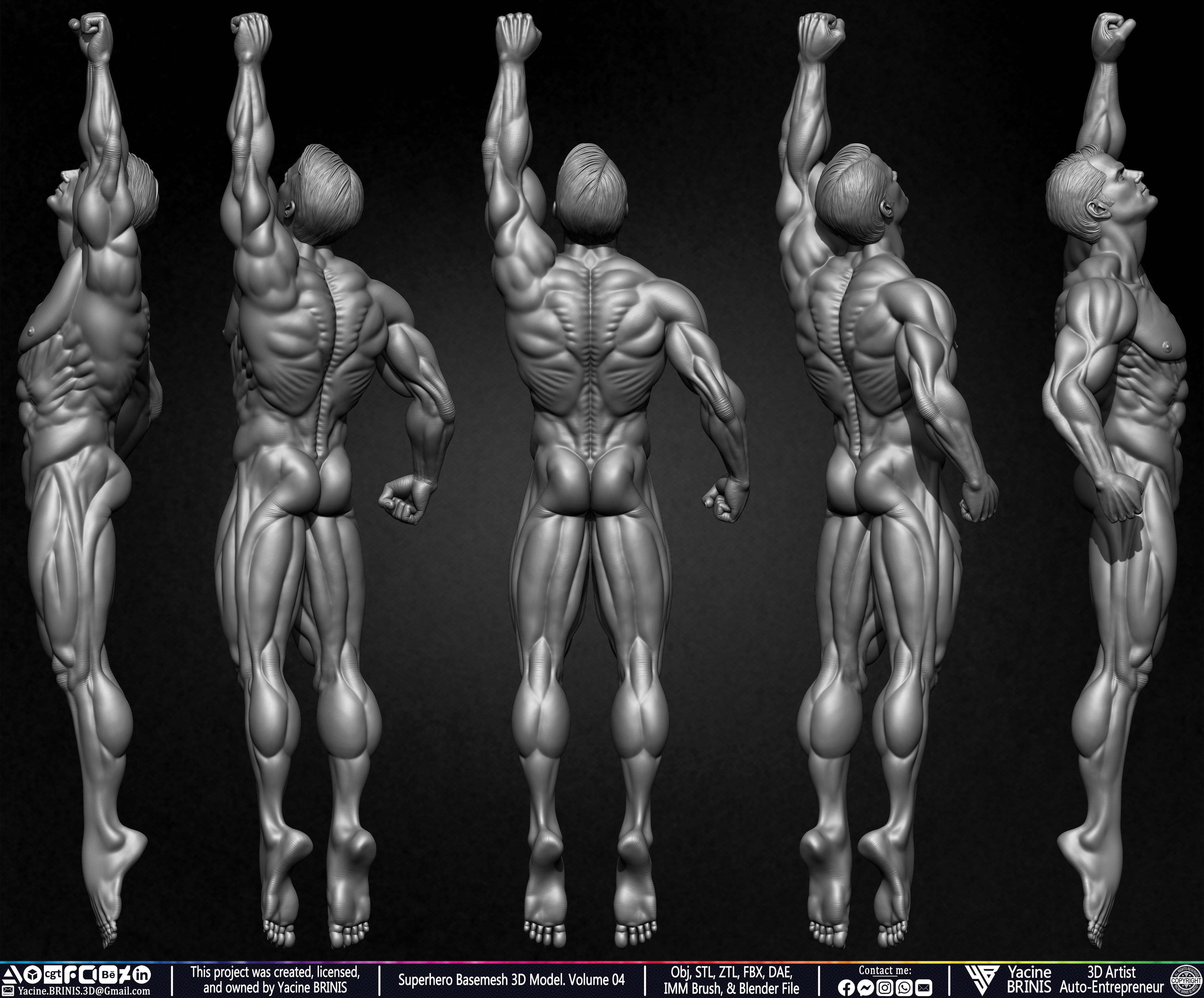 SuperHero Basemesh 3D Model Pose 04 Superman - Henry Kevill - Man of Steel-  Sculpted by Yacine BRINIS Set 005