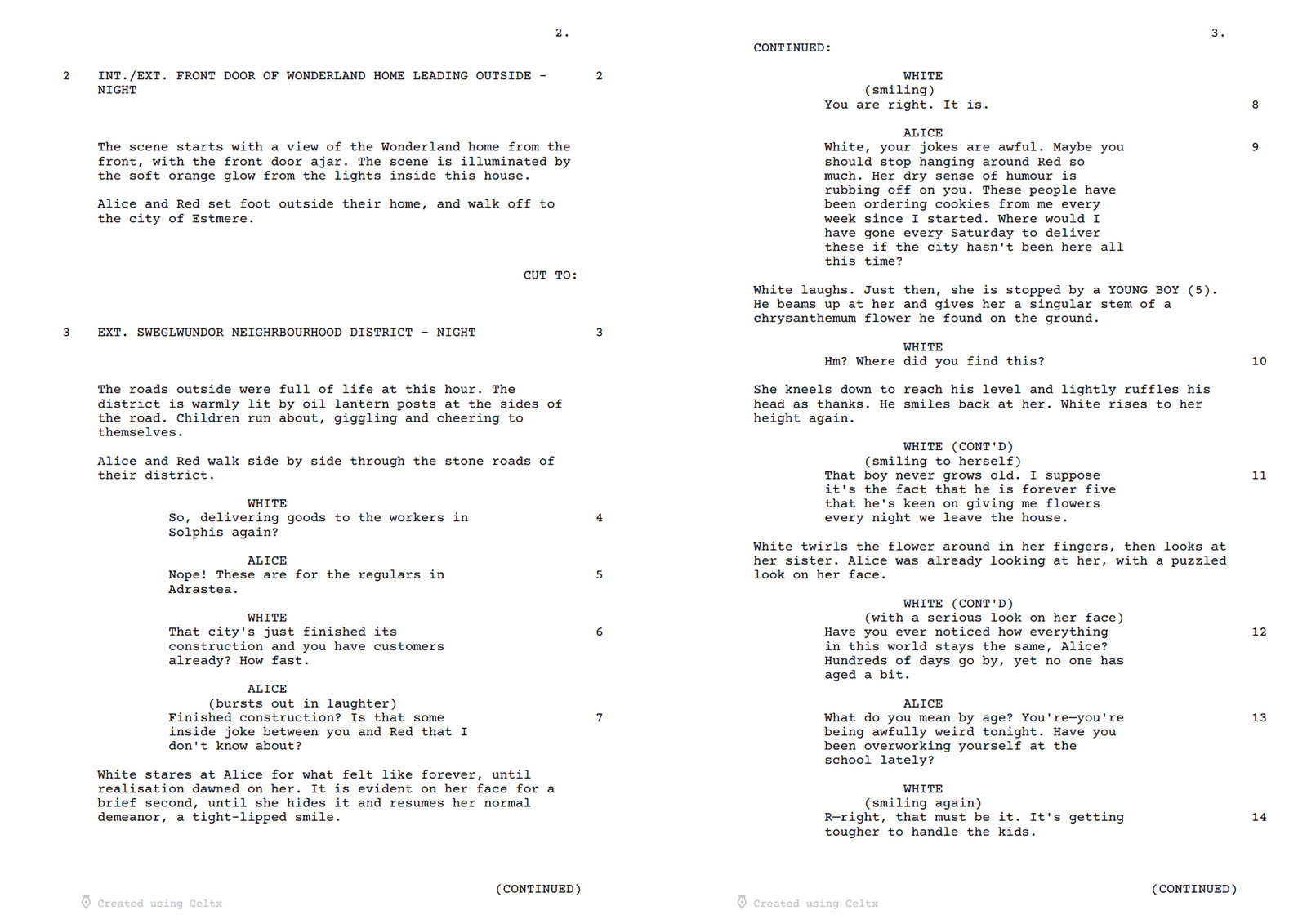 Page 2 and 3 of "It's A Small World" script