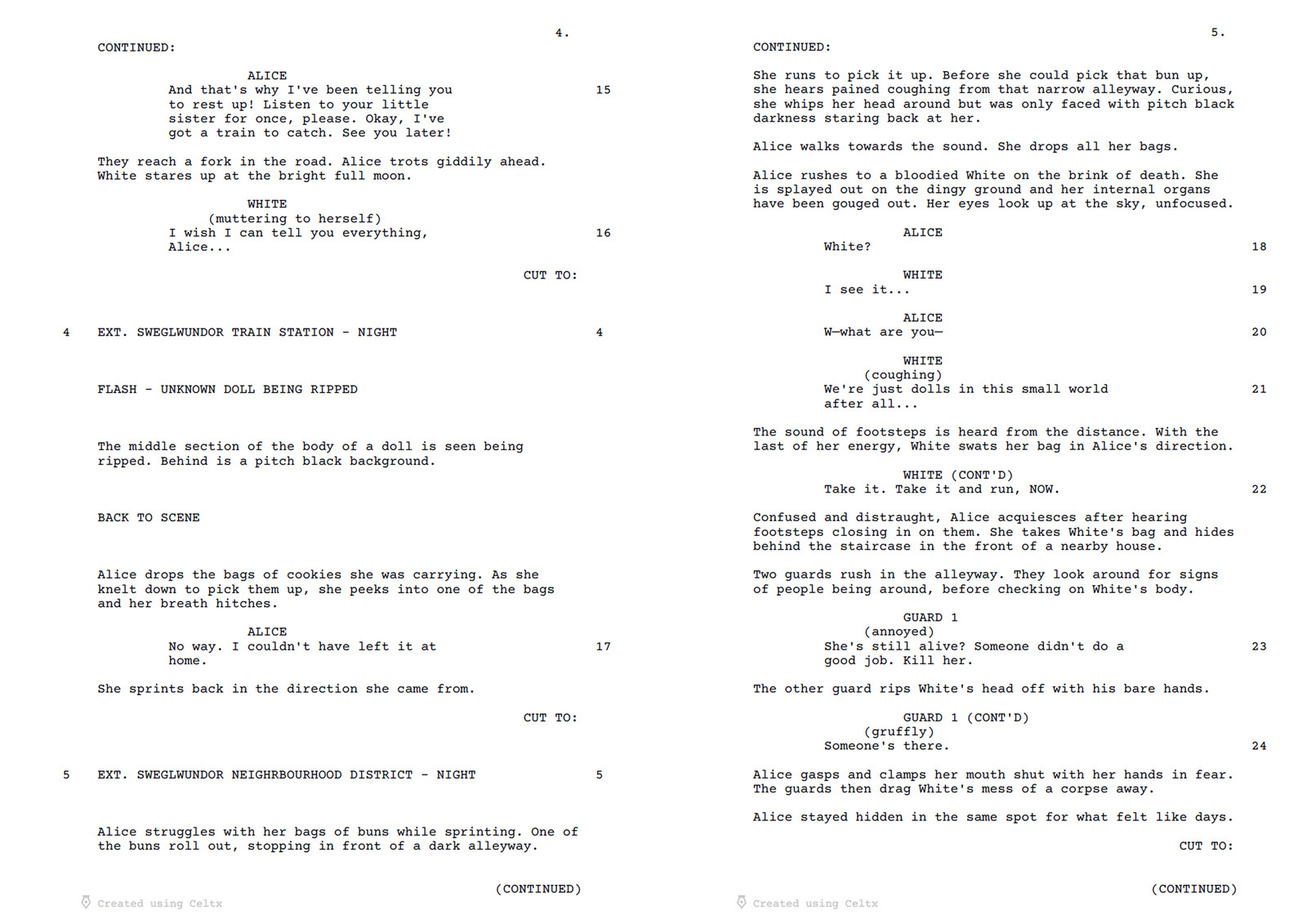 Page 4 and 5 of "It's A Small World" script