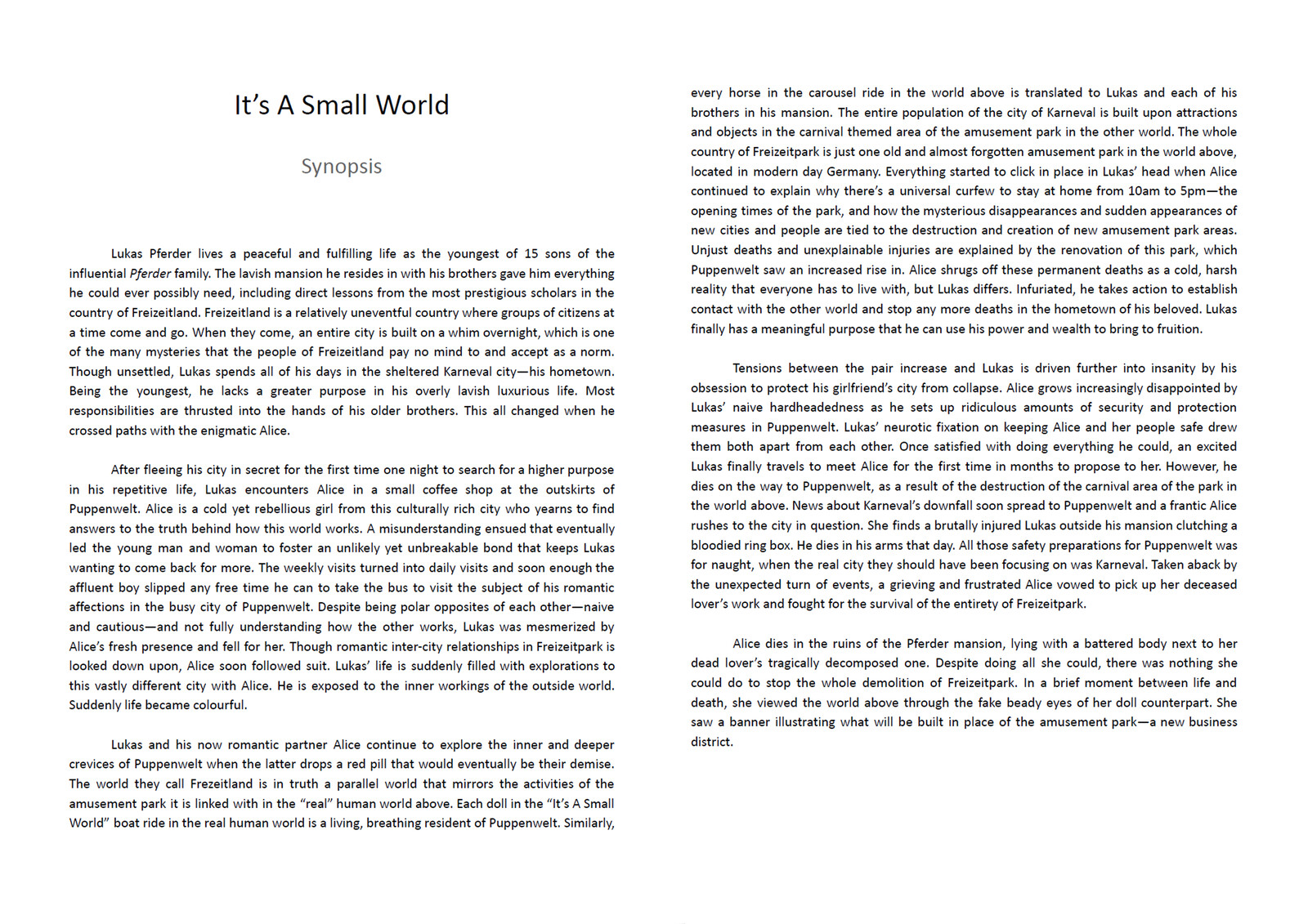 Synopsis of "It's A Small World"
