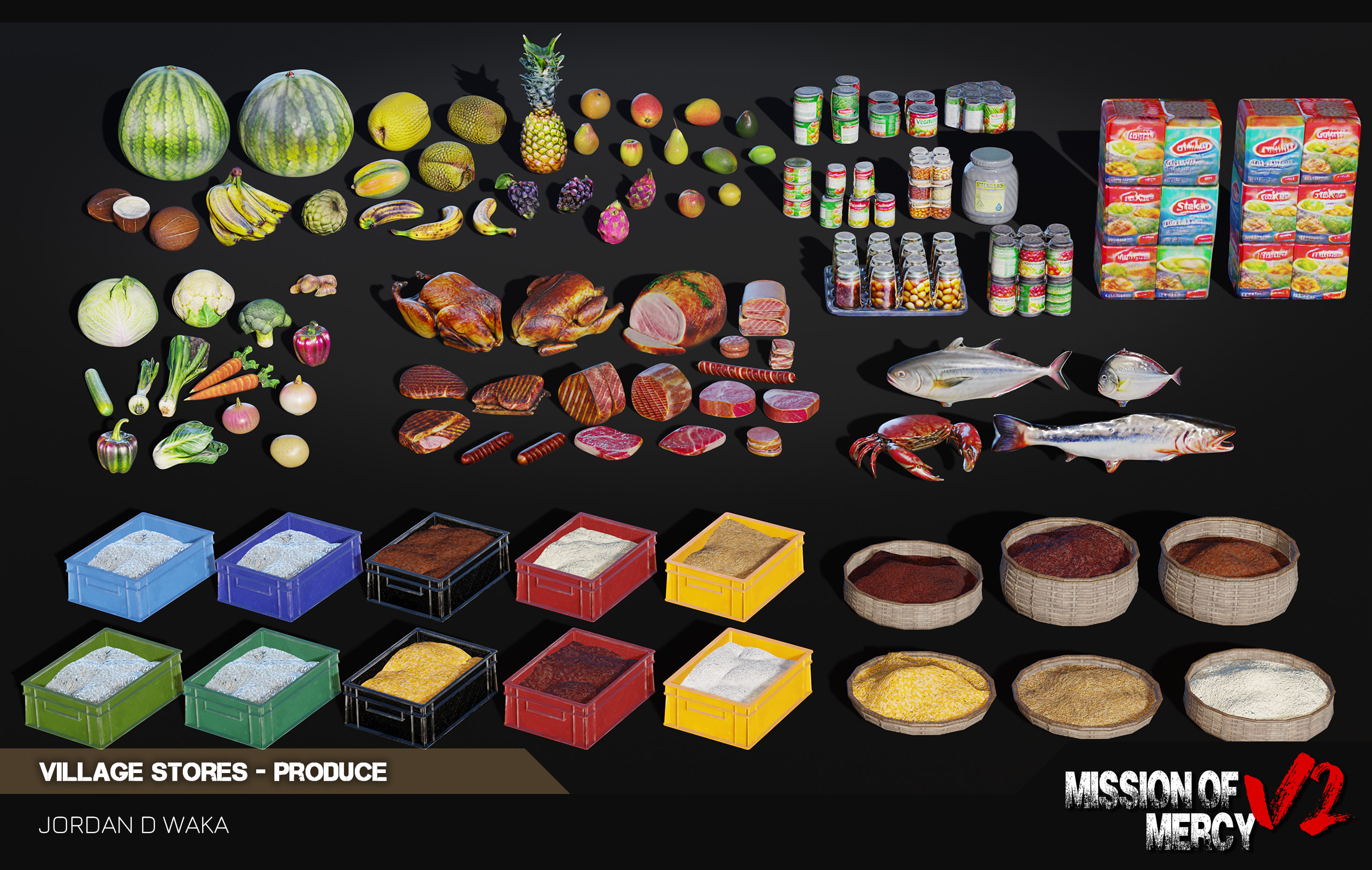 All of the food textures minus grains and containers were created Using AI as I dabble in its use! For projects like this where small props would take up a substantial amount of time with very little budget, I can see AI becoming very useful.