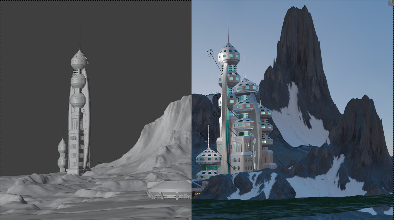 Initial concepts for the city Haven. Lightings all wrong....sob!