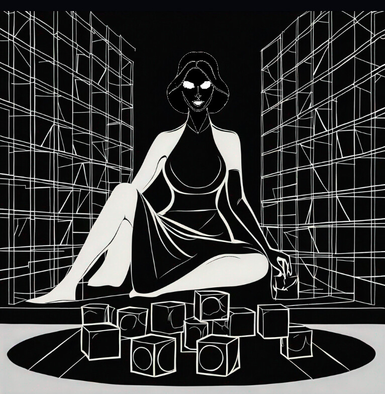 A draft concept of the mother goddess constructing multiple universes, akin to a child playing with toys. Created by combining traditional, along with using the paintbrush in muro. 