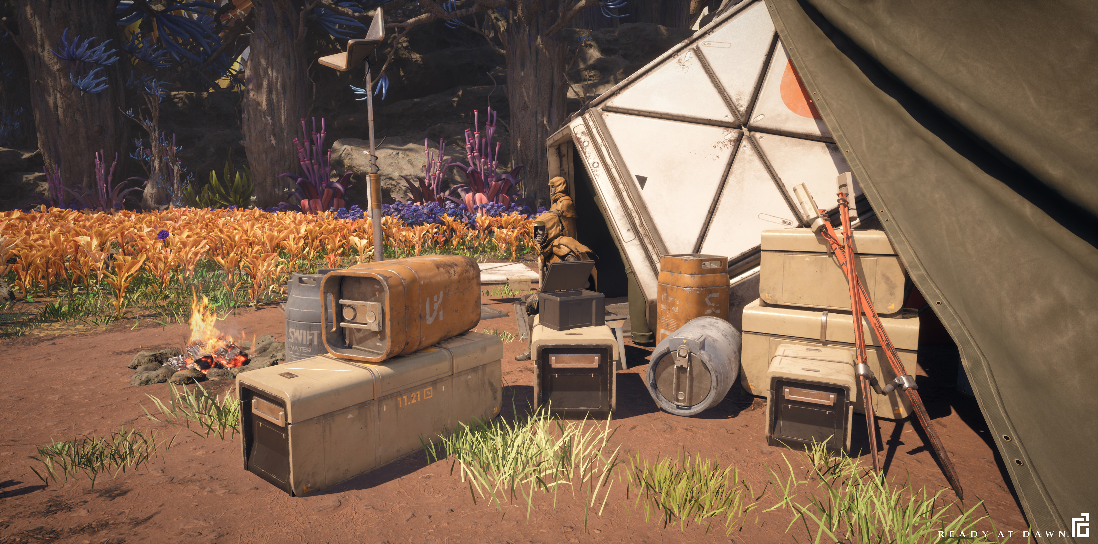 Responsible for Model, Sculpt and bakes of Crates, Solar Array, Square and round Barrels, Grass, Senecio and Nigrican Plants

Texture of the above assets by: Brandi (Parish) Andreason

Lighting by: Guillaume Deschamps-Michel