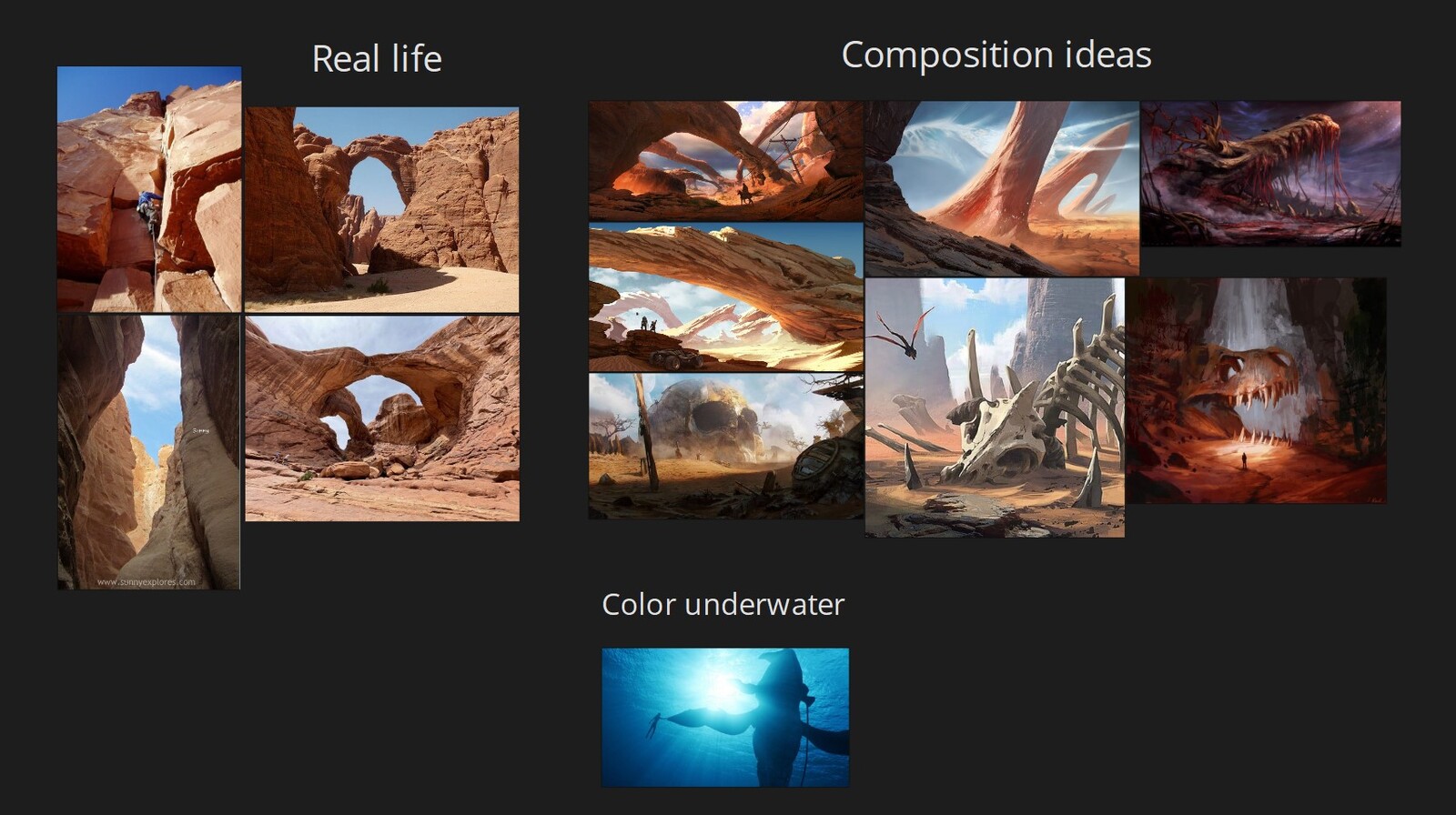 I used references to understand how to give a scene a sense of scale, and I used them as a source of inspiration, for color grading and so on