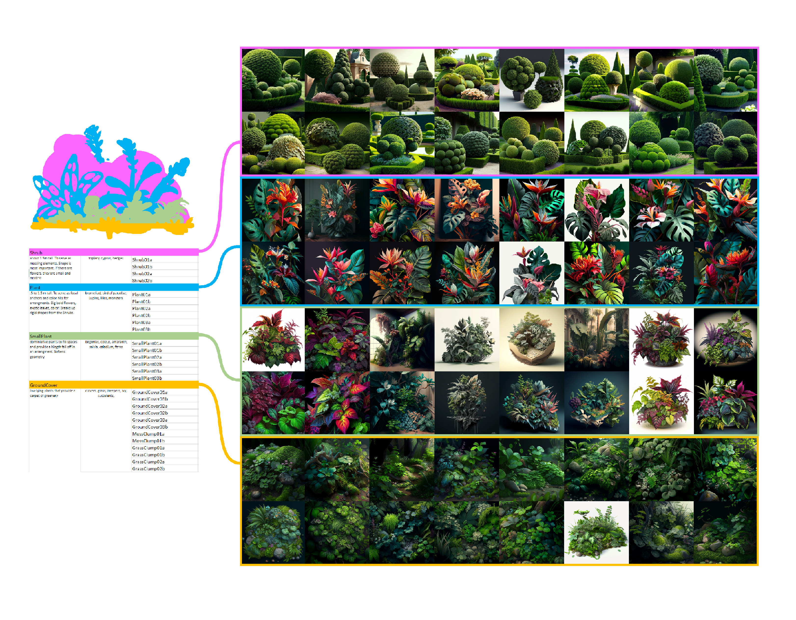 Foliage would have its own shape language, which translated into groups of assets. 