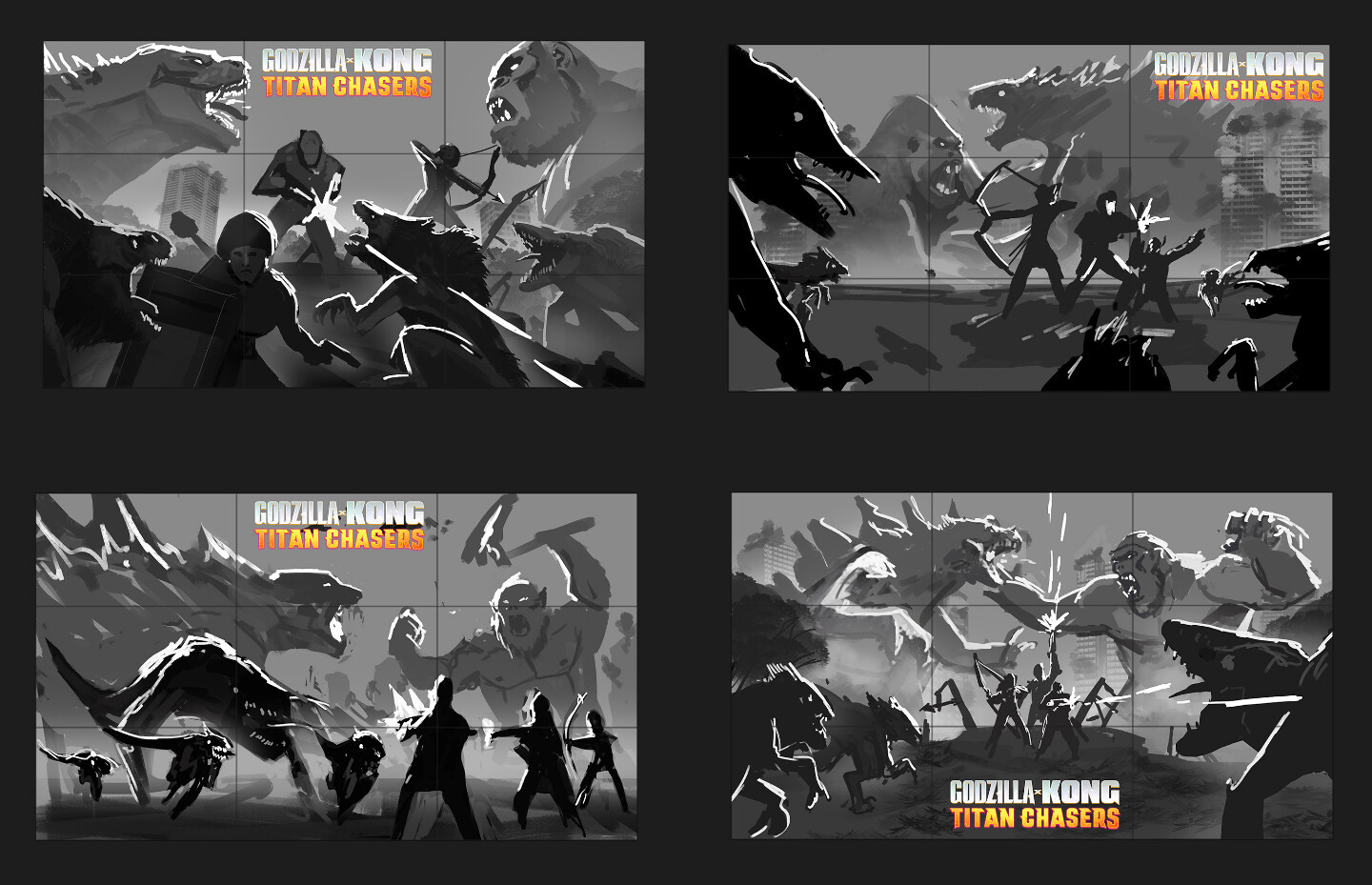 Godzilla X Kong: titan chasers KEYART thumbnails, finally went for top left